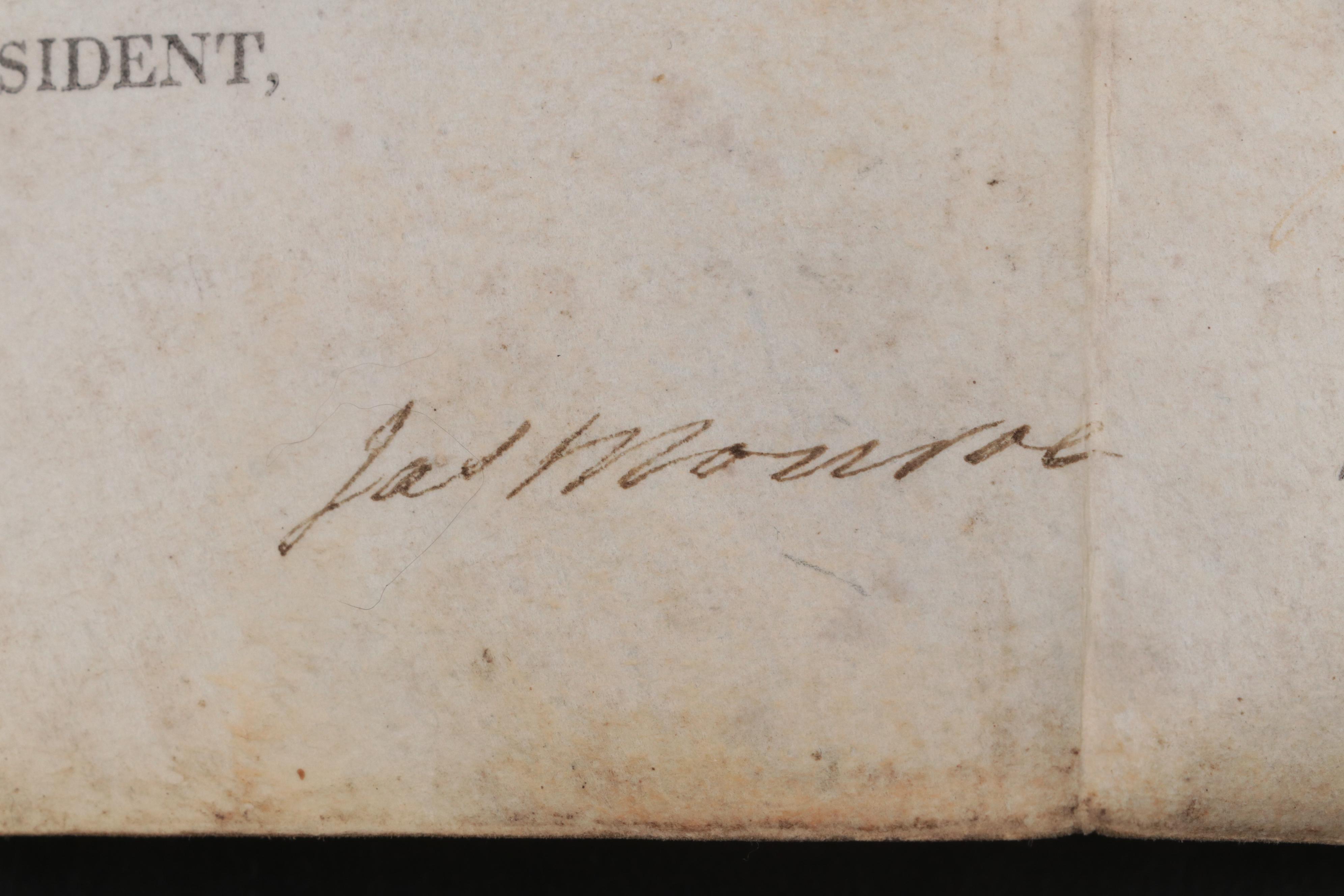 James Madison and James Monroe Land Grant Document Signed March 24, 1812