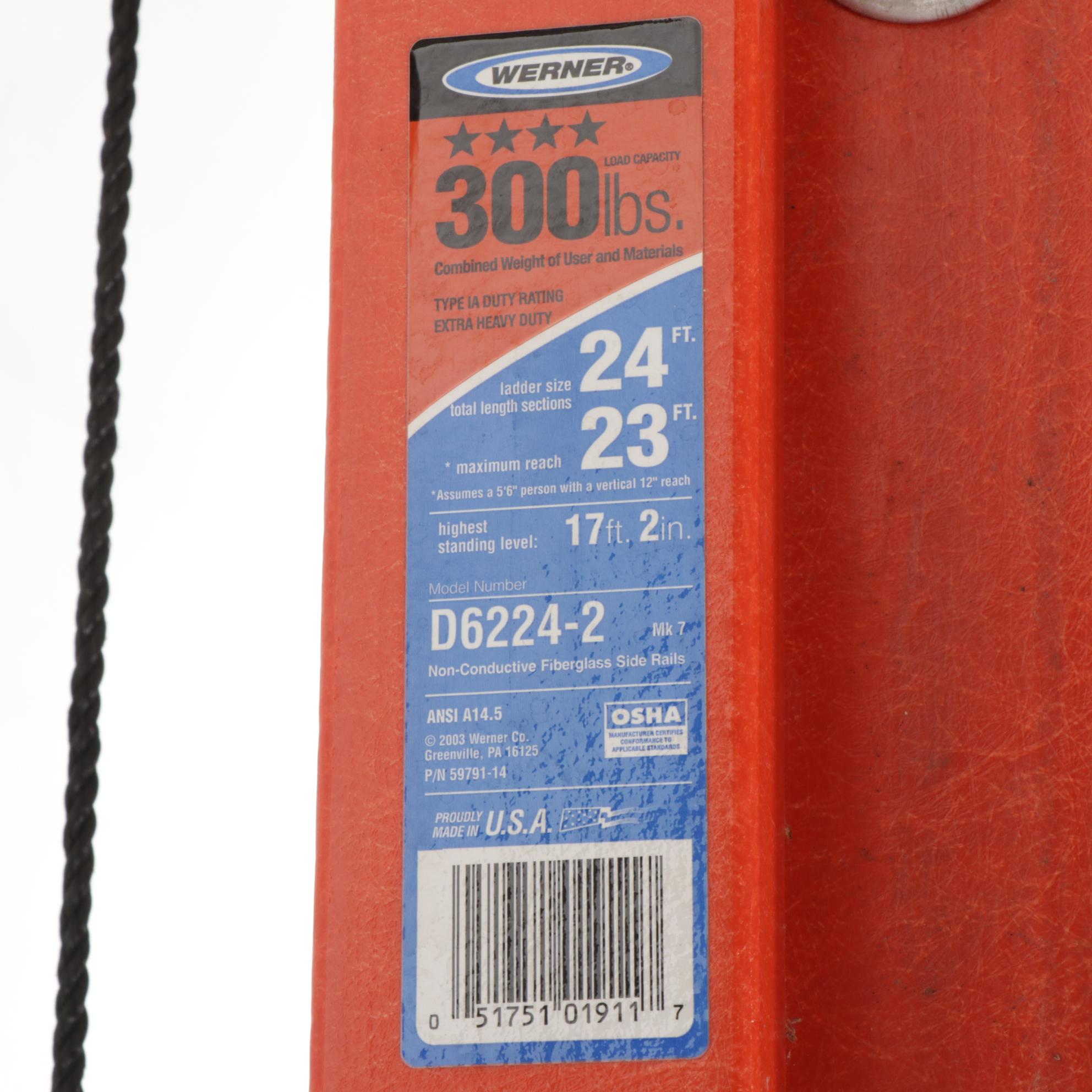 Werner 24' Fiberglass Extension Ladder, 21st Century