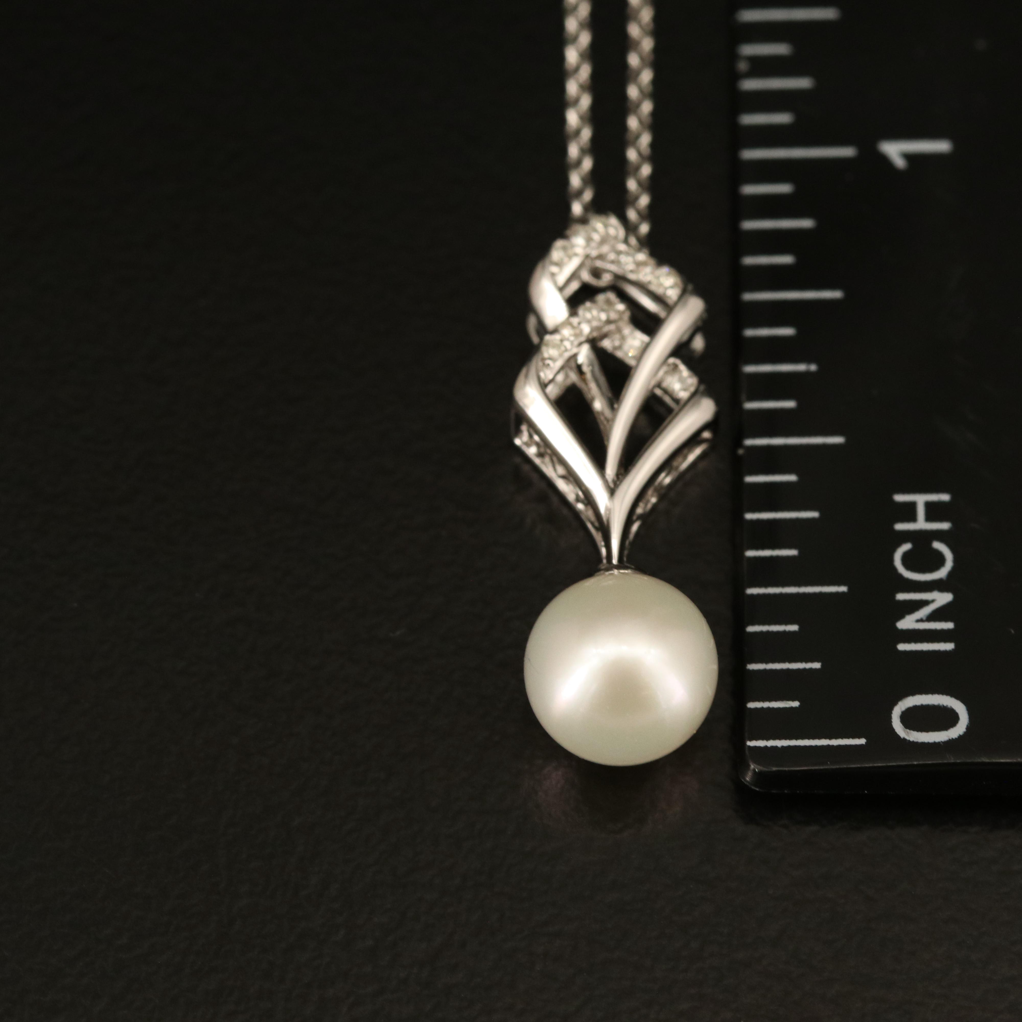 Sterling Pearl and Diamond Pendant Necklace
