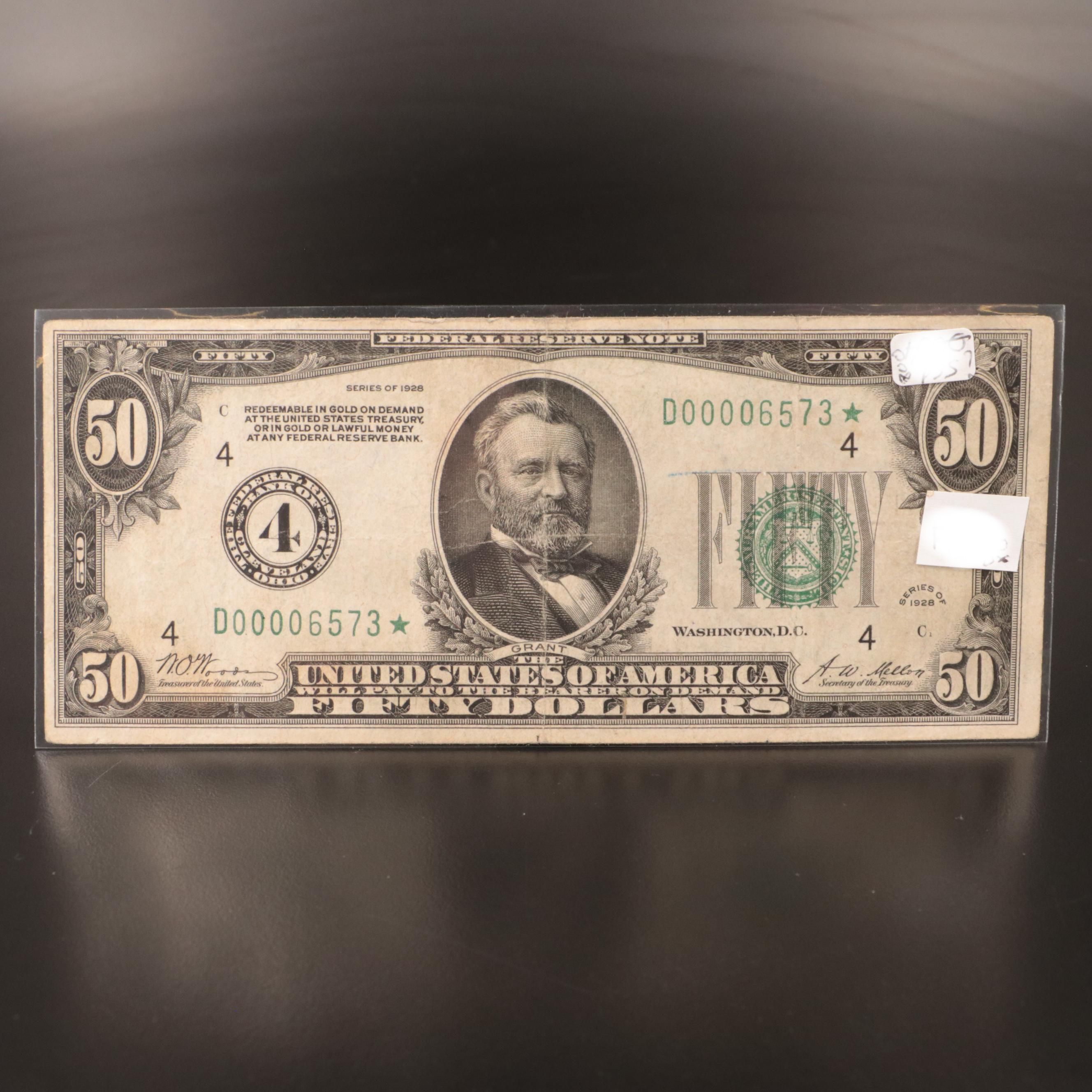 Series 1928 $50 "Star Note" Federal Reserve Note
