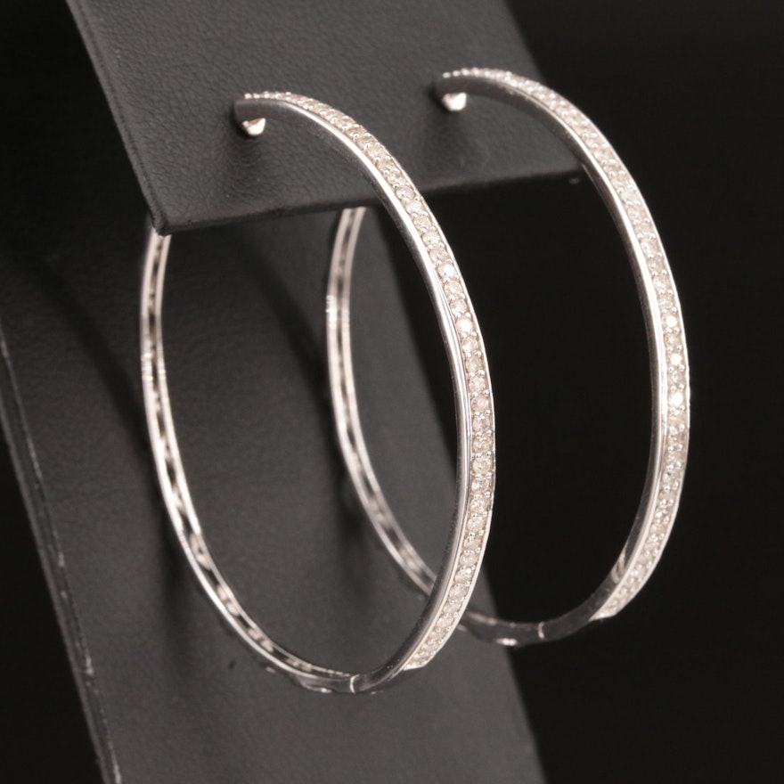 Sterling 1.00 CTW Diamond Hoop Earrings