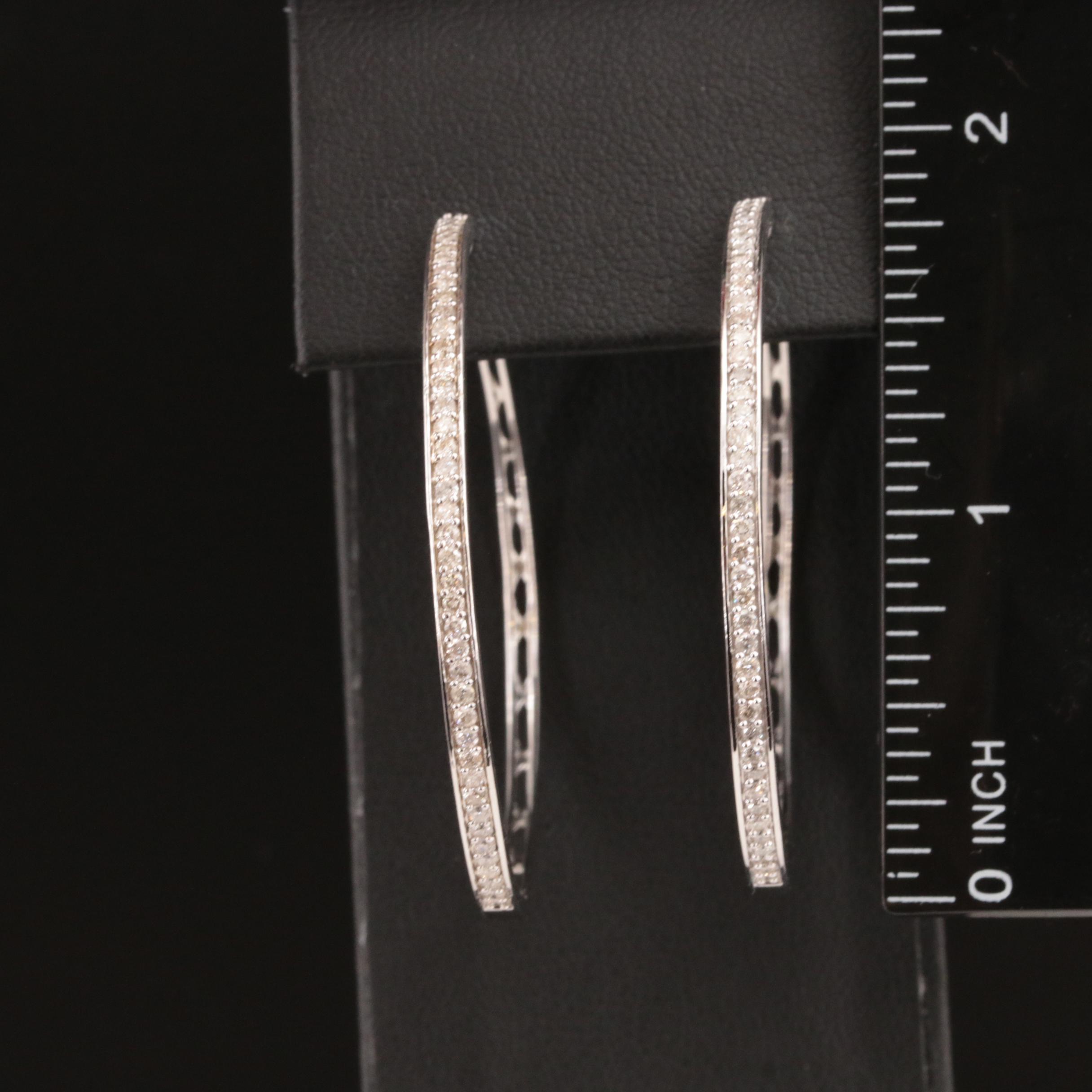 Sterling 1.00 CTW Diamond Hoop Earrings