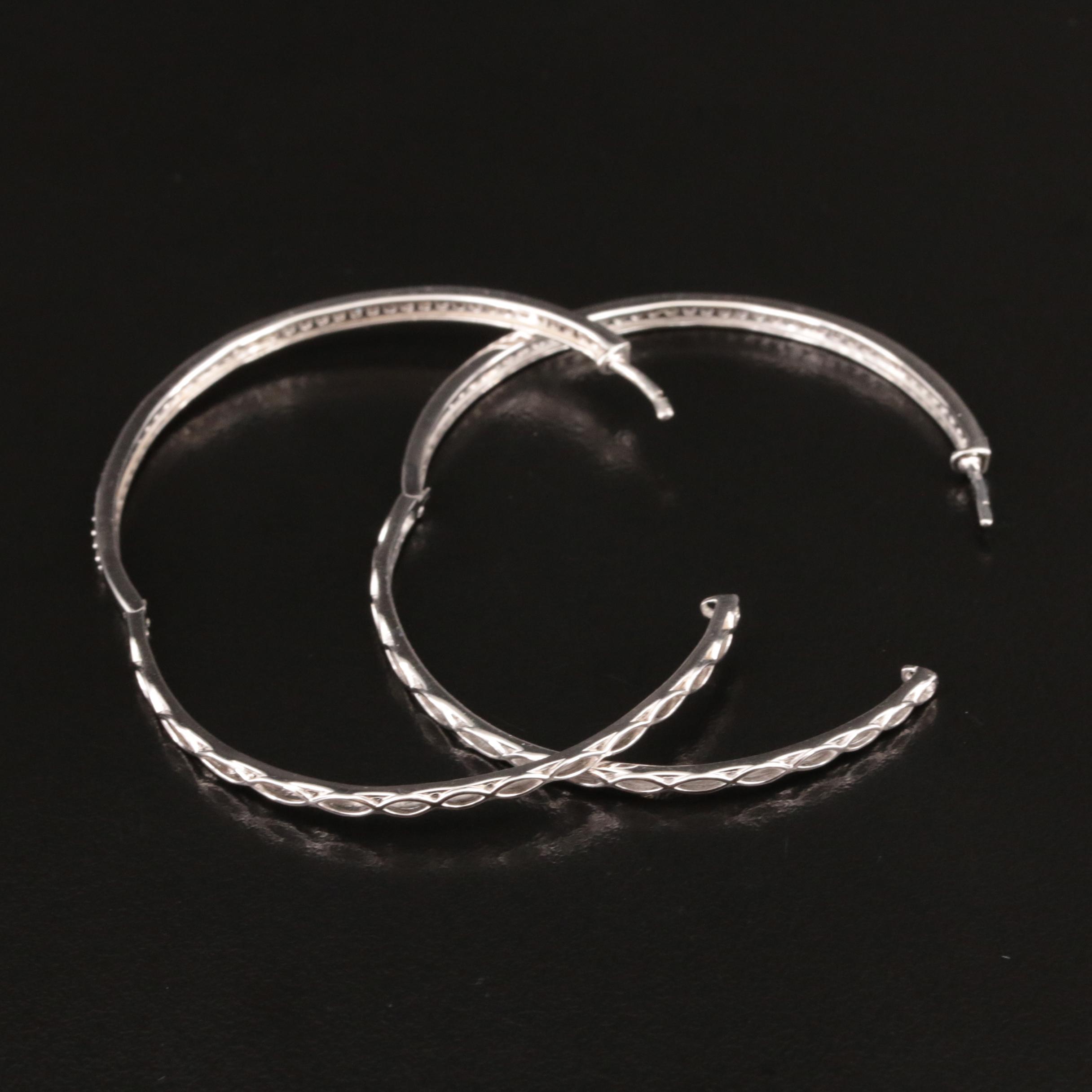 Sterling 1.00 CTW Diamond Hoop Earrings