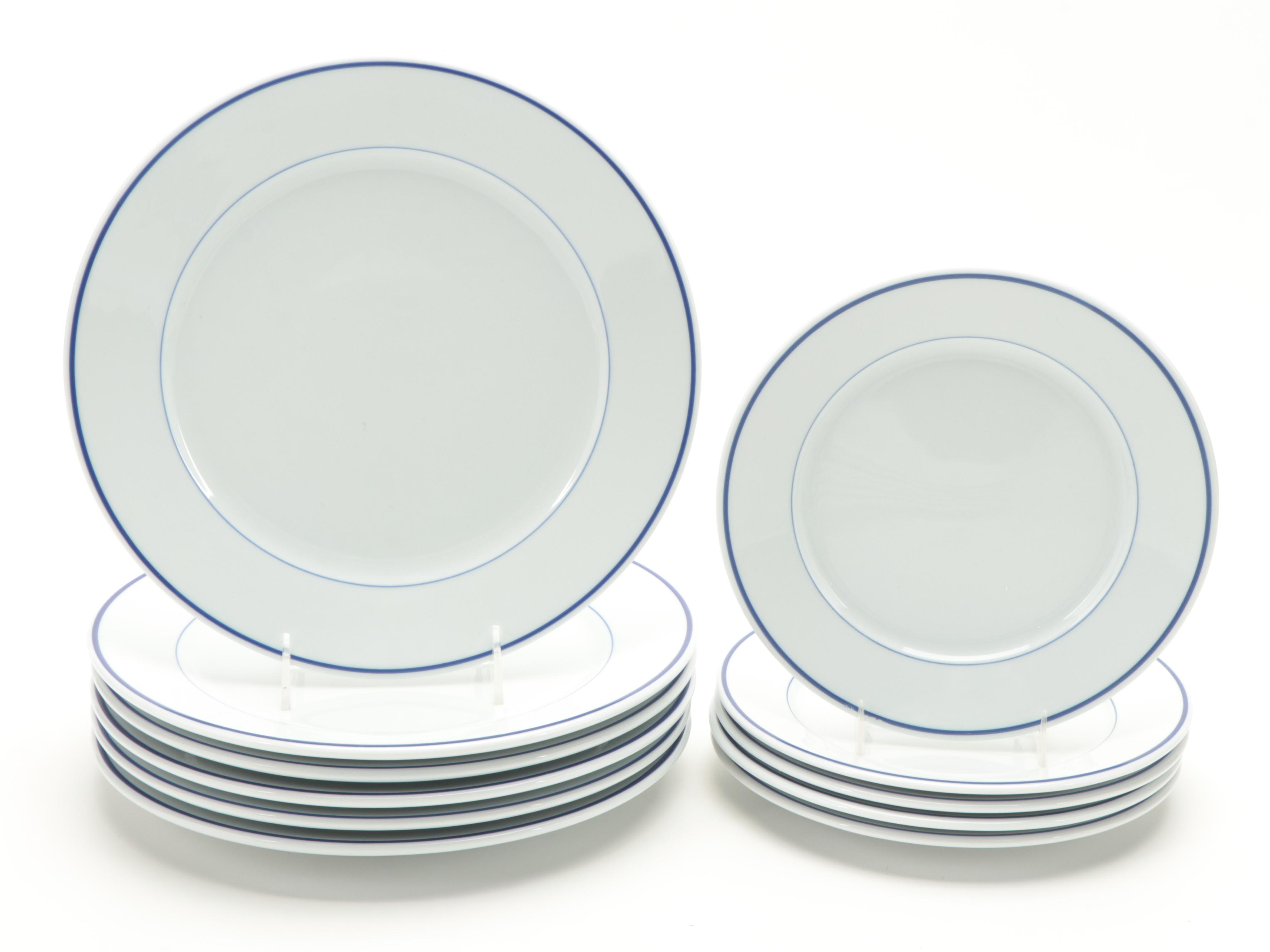 Apilco "Tradition Blue" Porcelain Dinnerware with Sferra "Acanthus" Table Linens