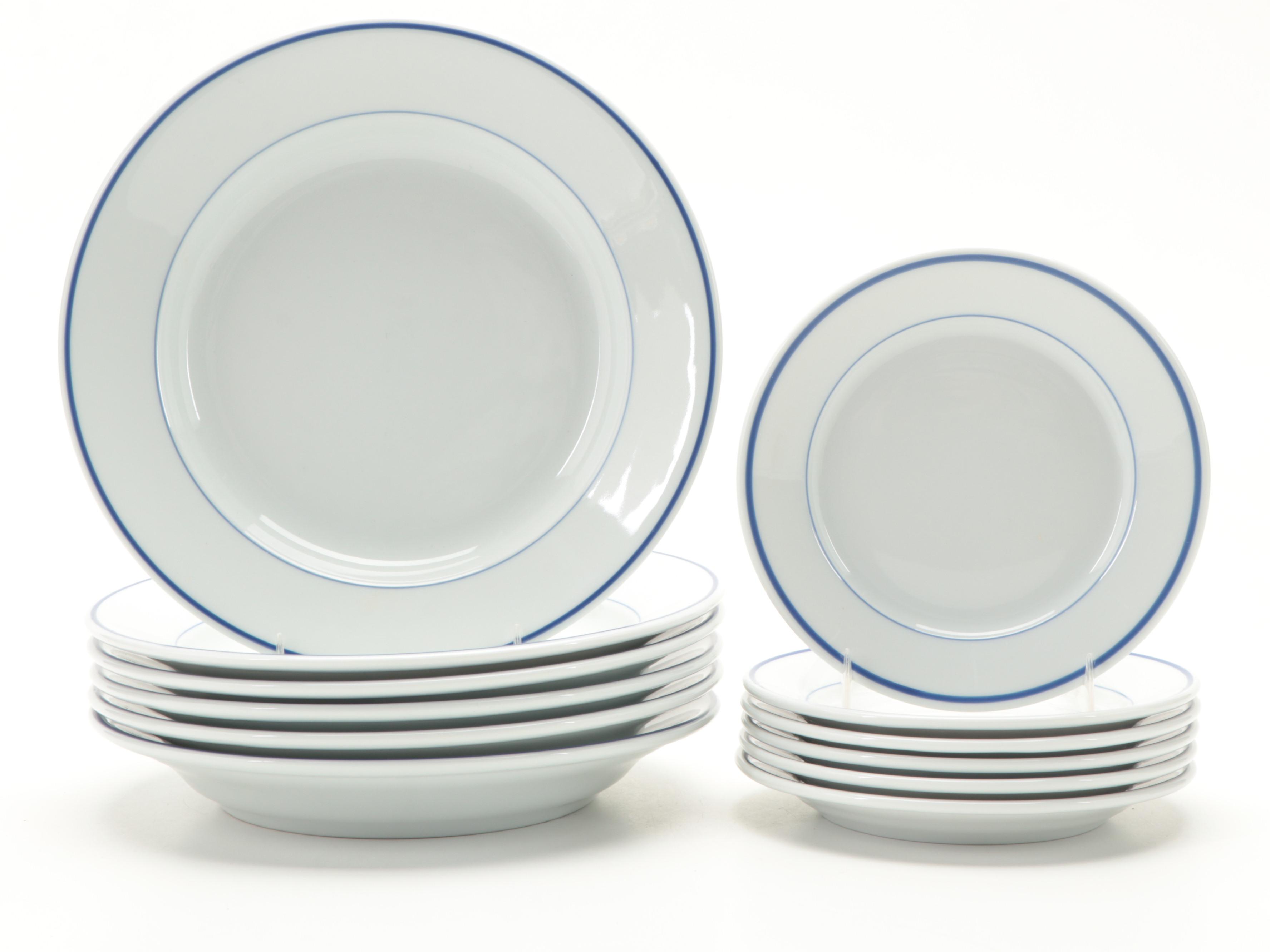 Apilco "Tradition Blue" Porcelain Dinnerware with Sferra "Acanthus" Table Linens