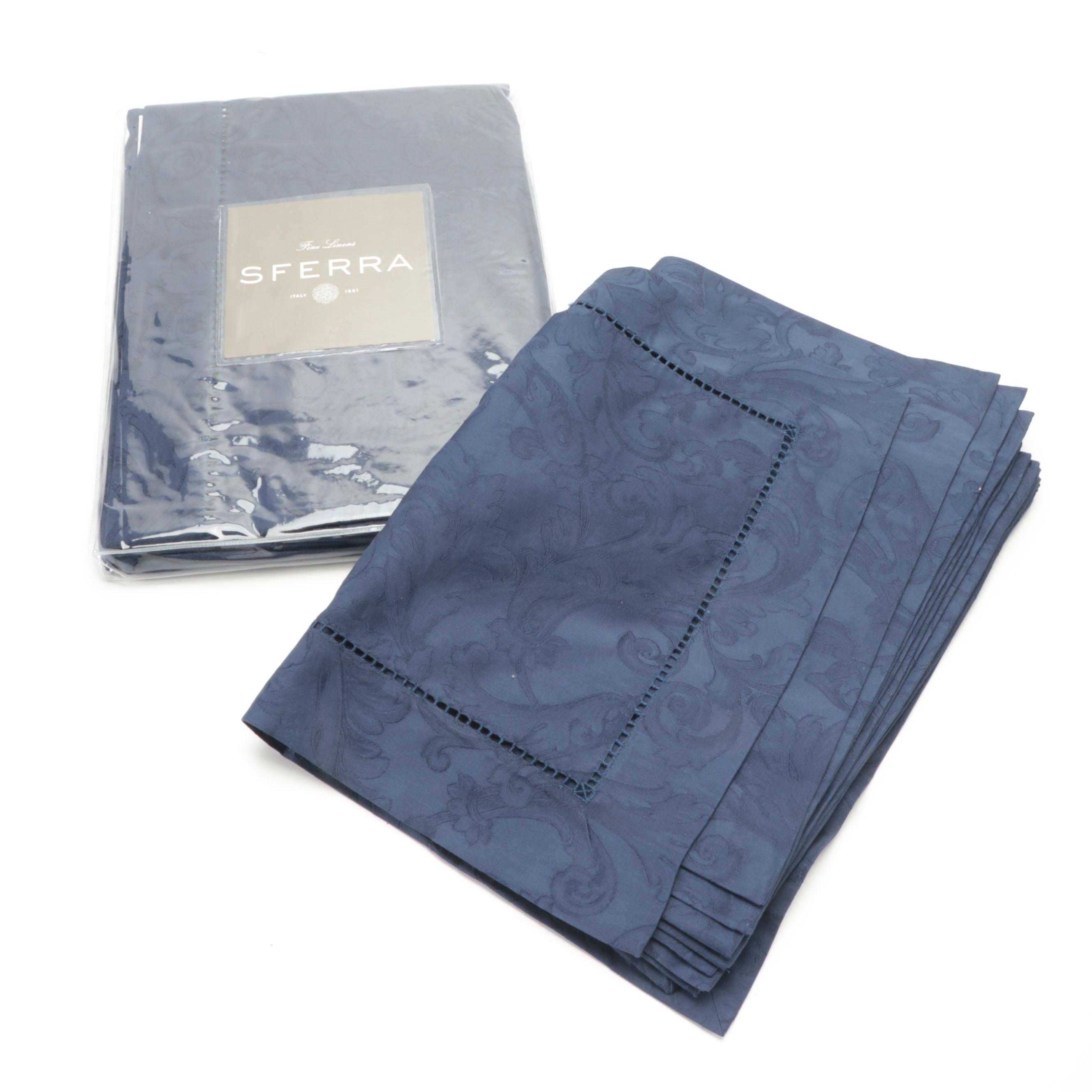 Apilco "Tradition Blue" Porcelain Dinnerware with Sferra "Acanthus" Table Linens