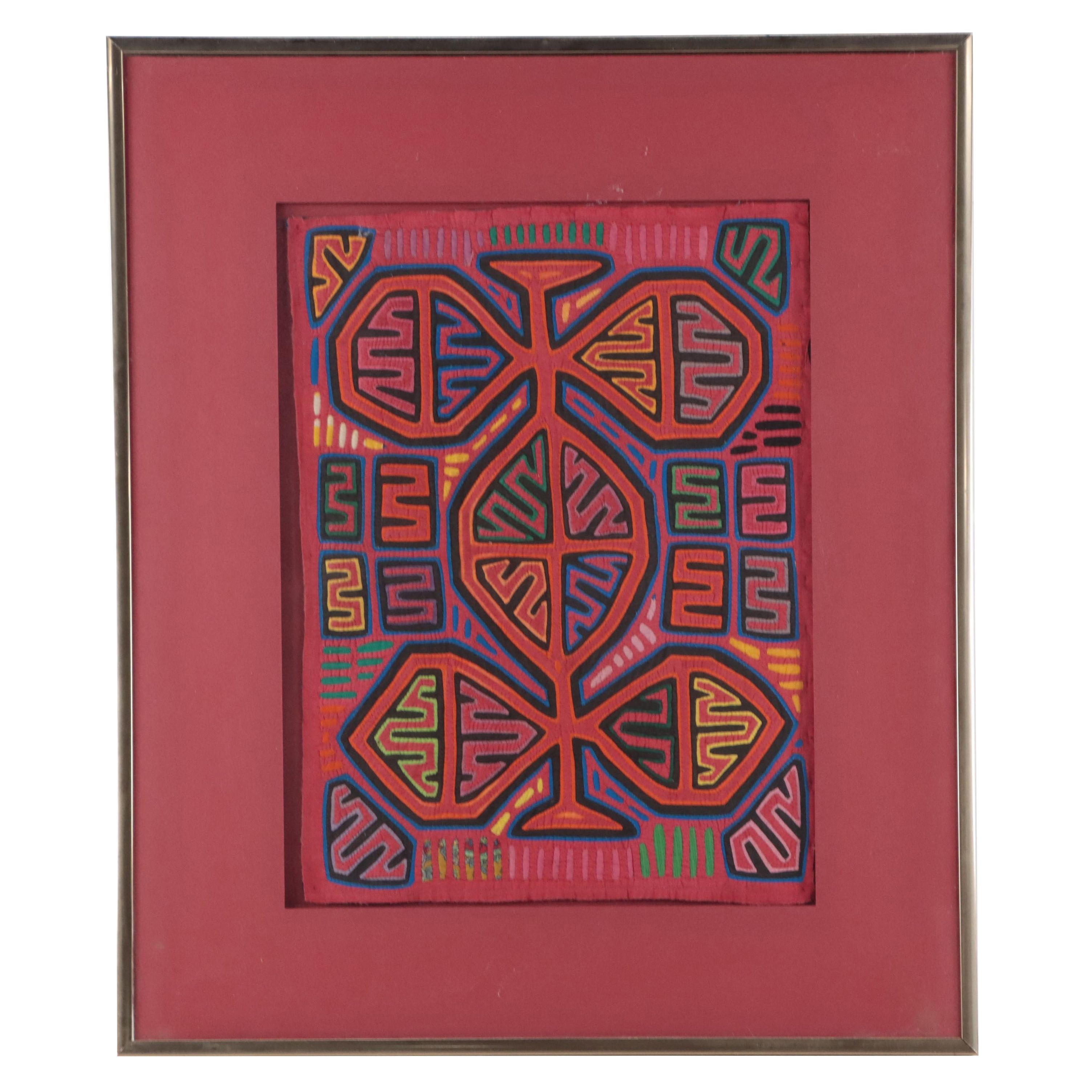 Folk Art Panamanian Guna Mola Textile in Frame