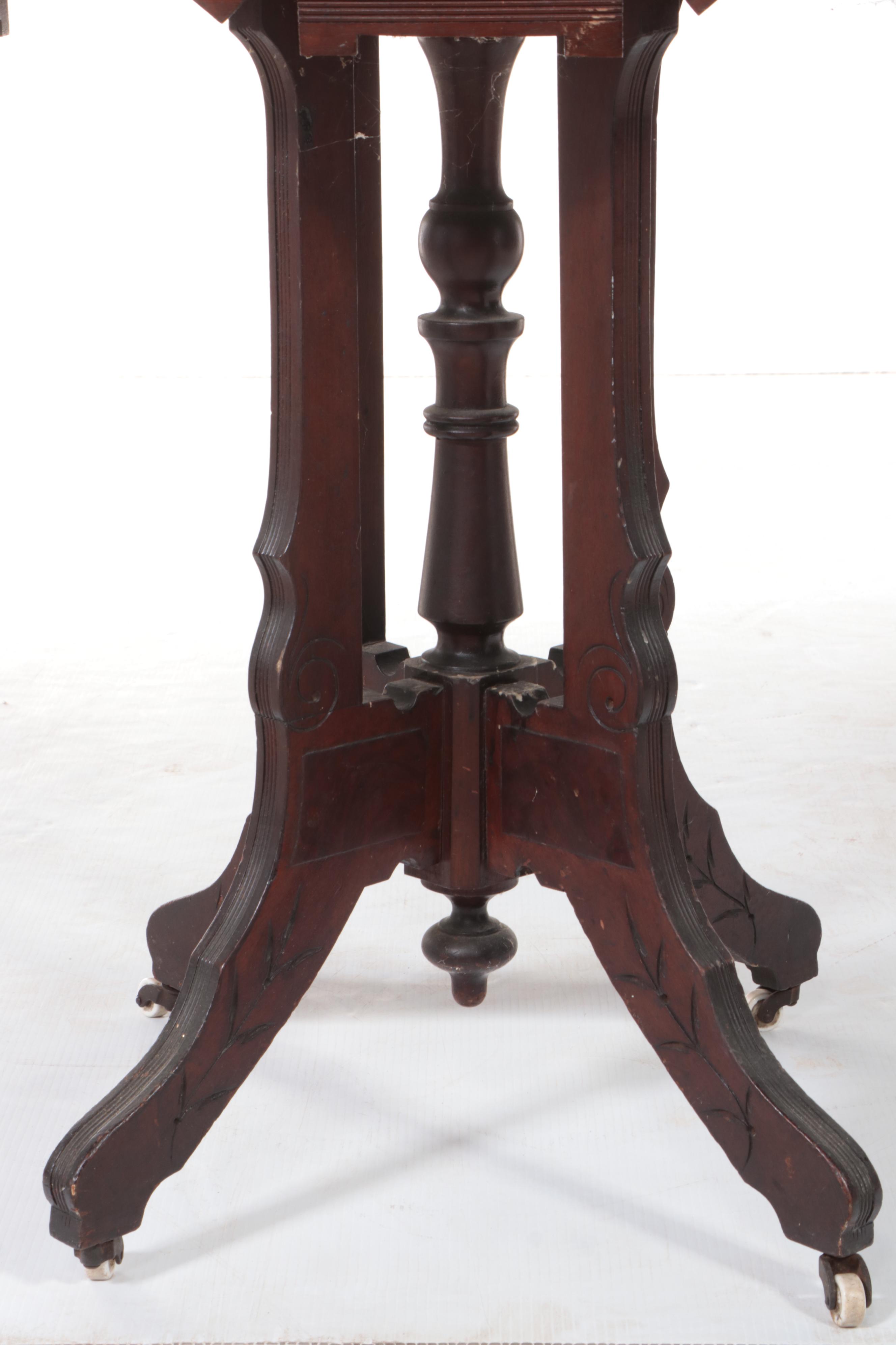 Victorian Walnut, Burl Walnut, and White Marble Side Table, Late 19th Century