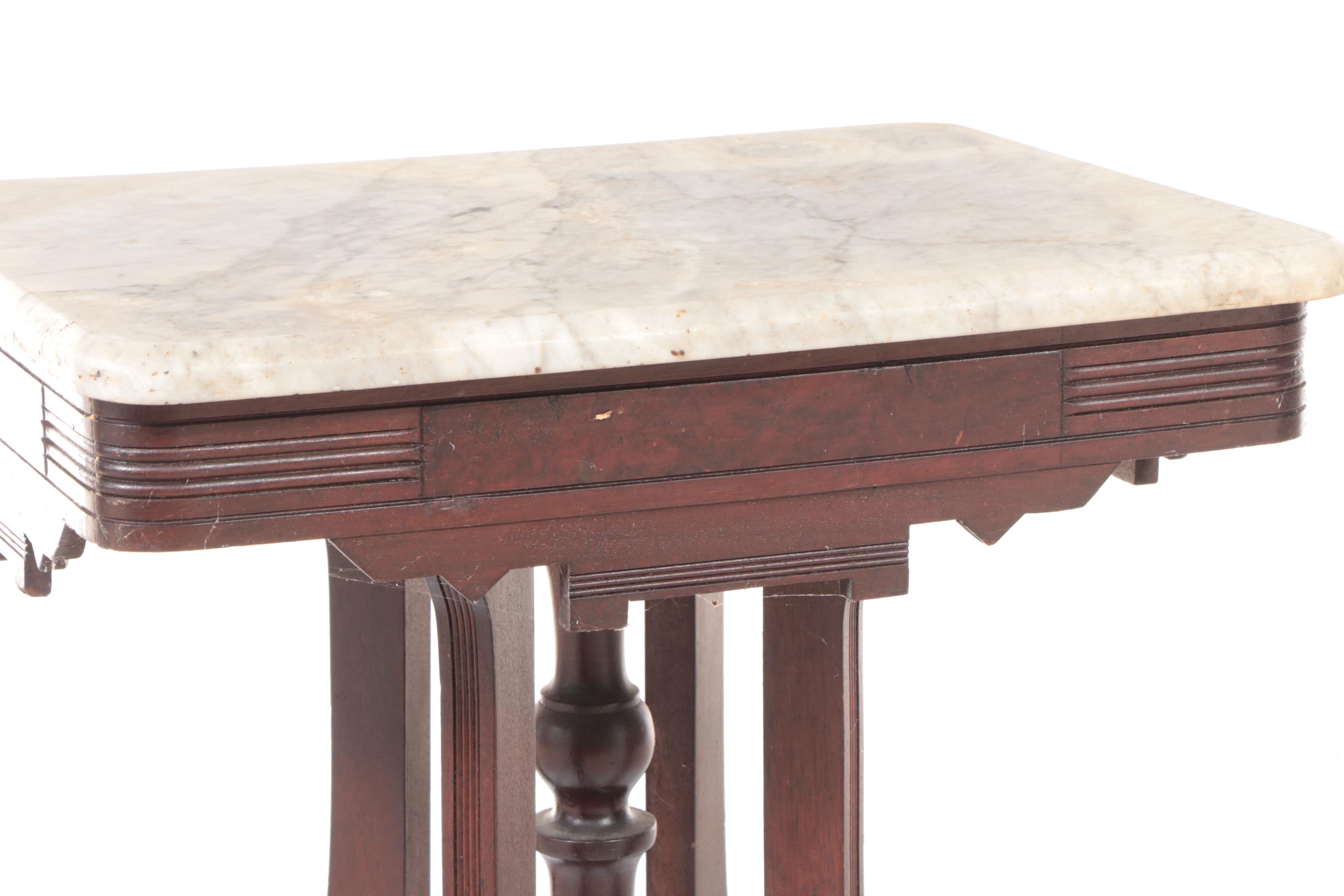 Victorian Walnut, Burl Walnut, and White Marble Side Table, Late 19th Century