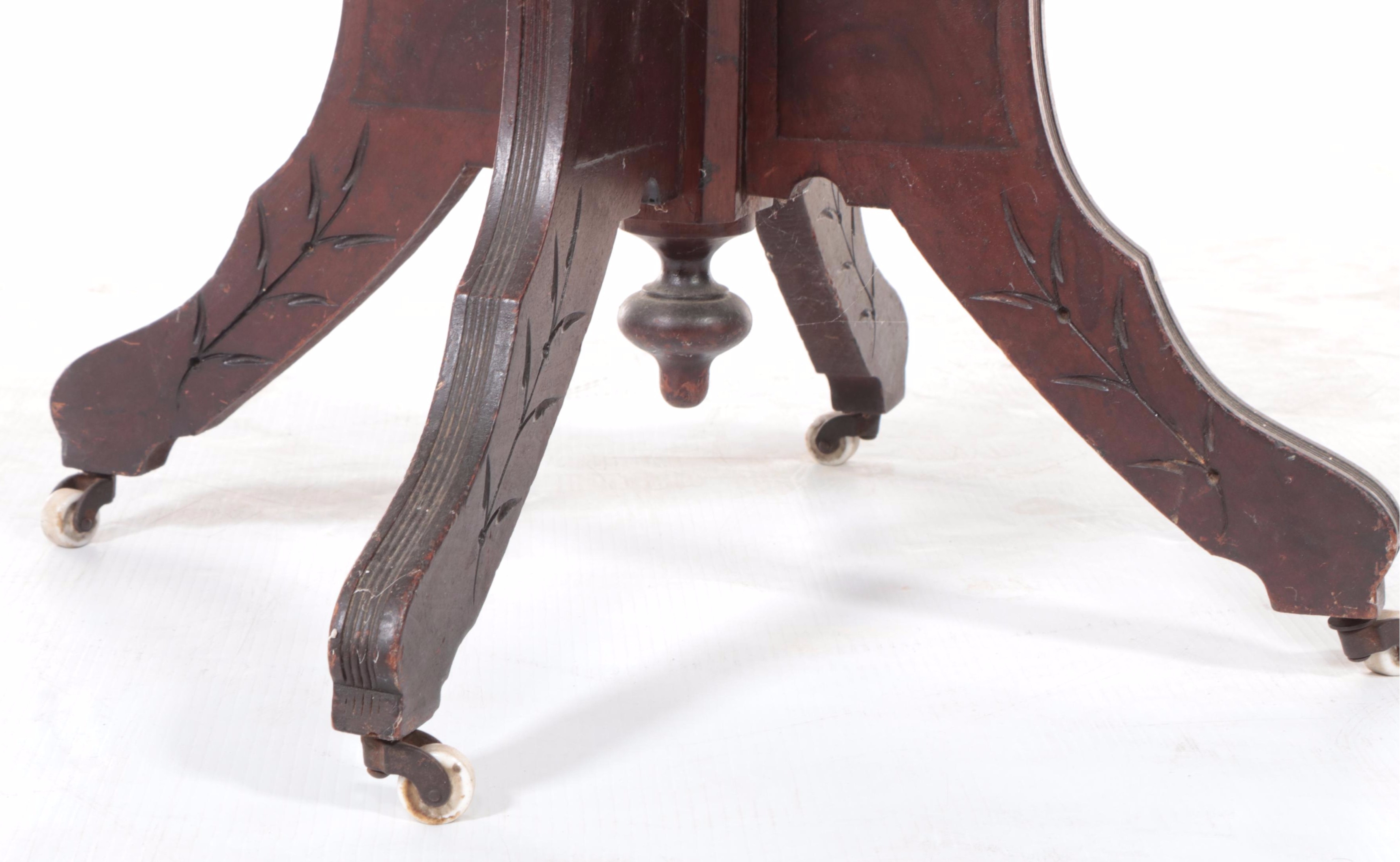 Victorian Walnut, Burl Walnut, and White Marble Side Table, Late 19th Century