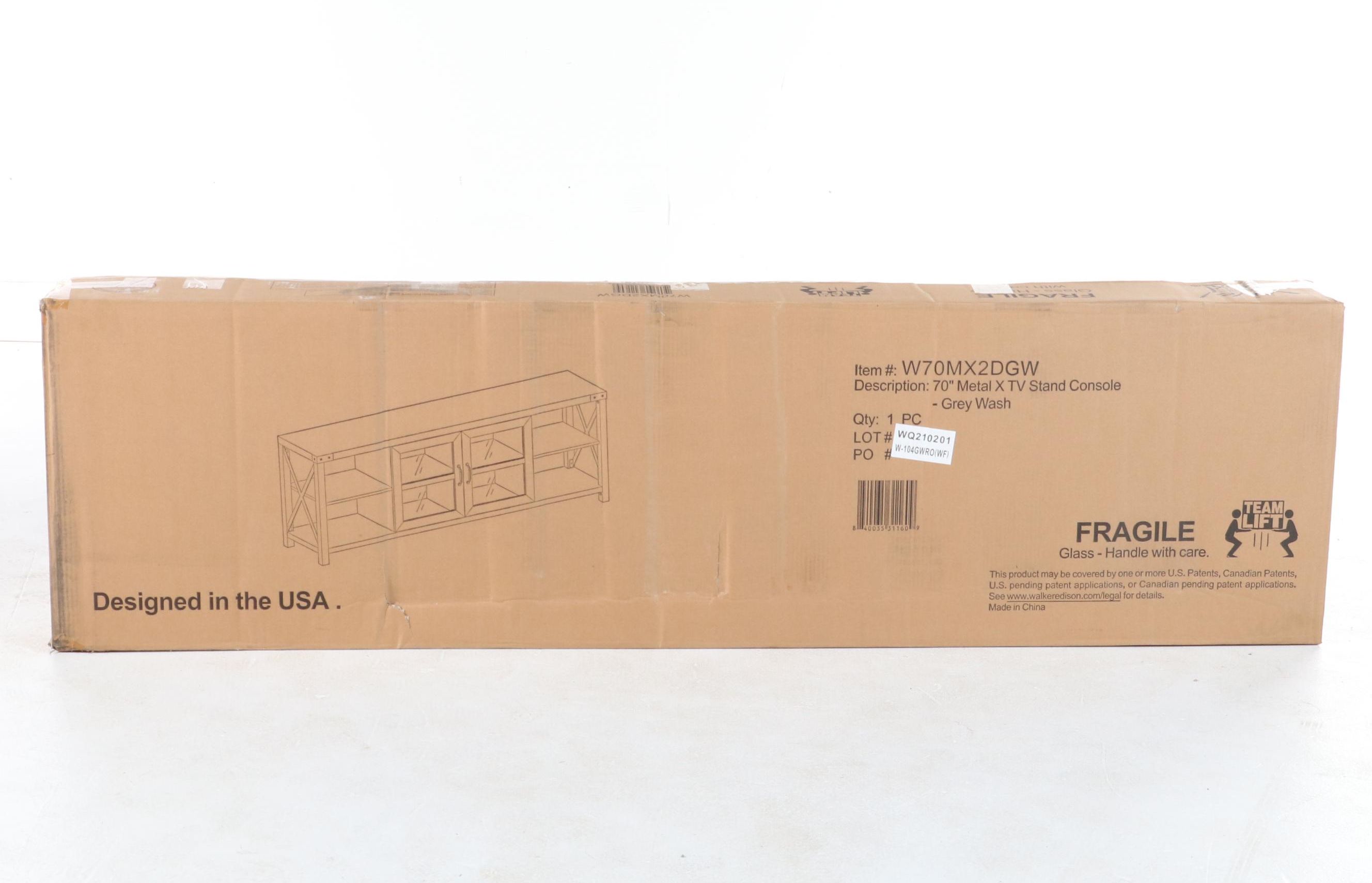 Walker Edison 70" Farmhouse Metal X TV Stand in Grey Wash