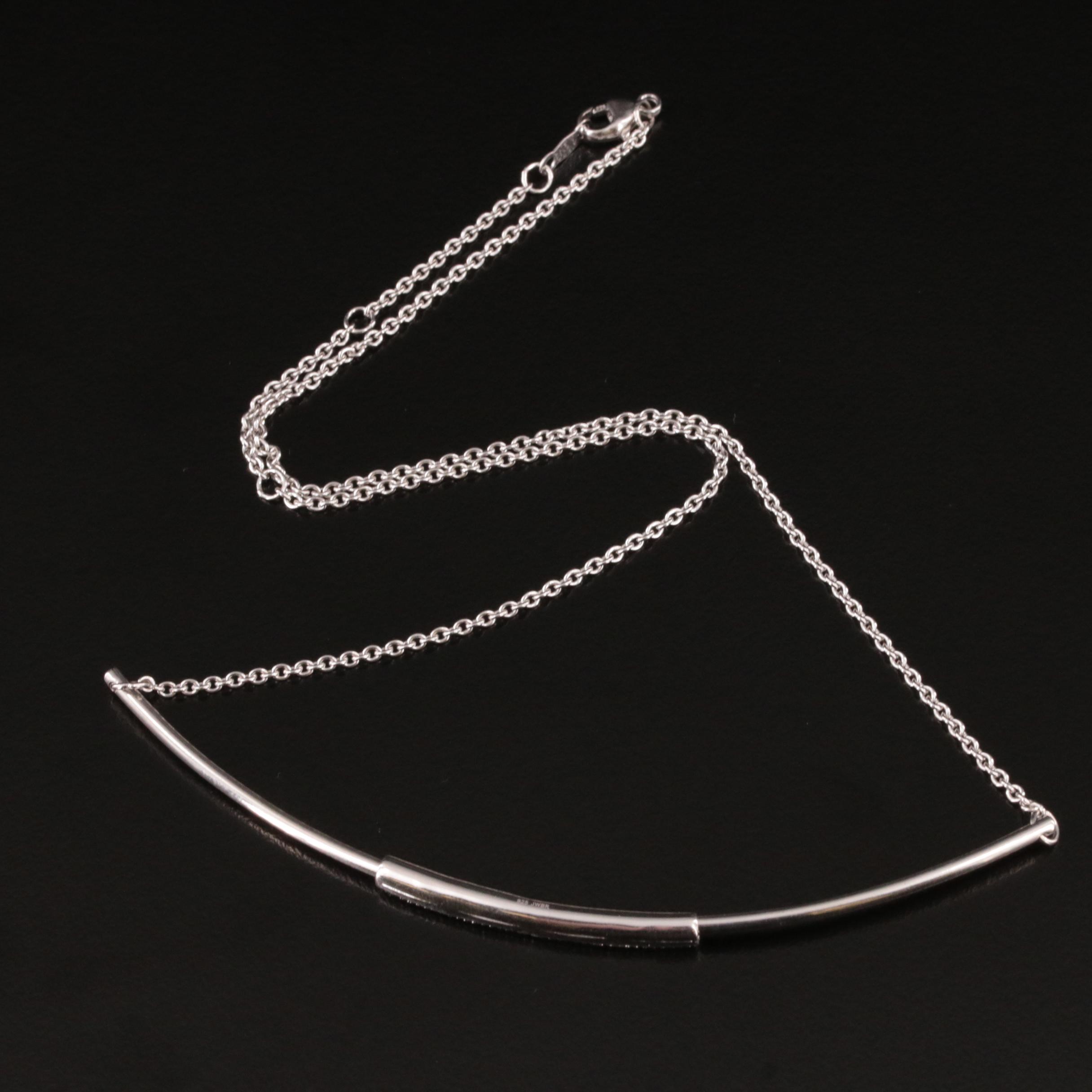 Sterling Pavé Diamond Slide Bar Necklace