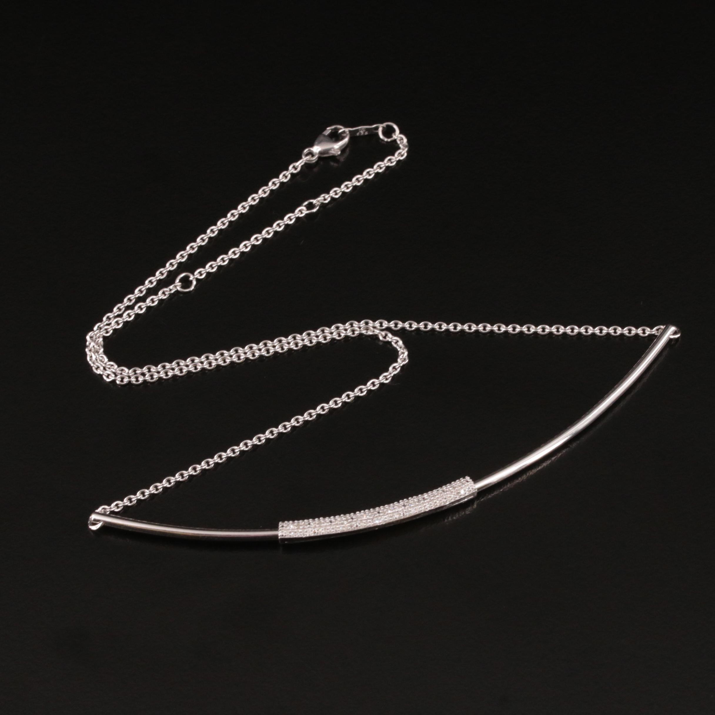 Sterling Pavé Diamond Slide Bar Necklace