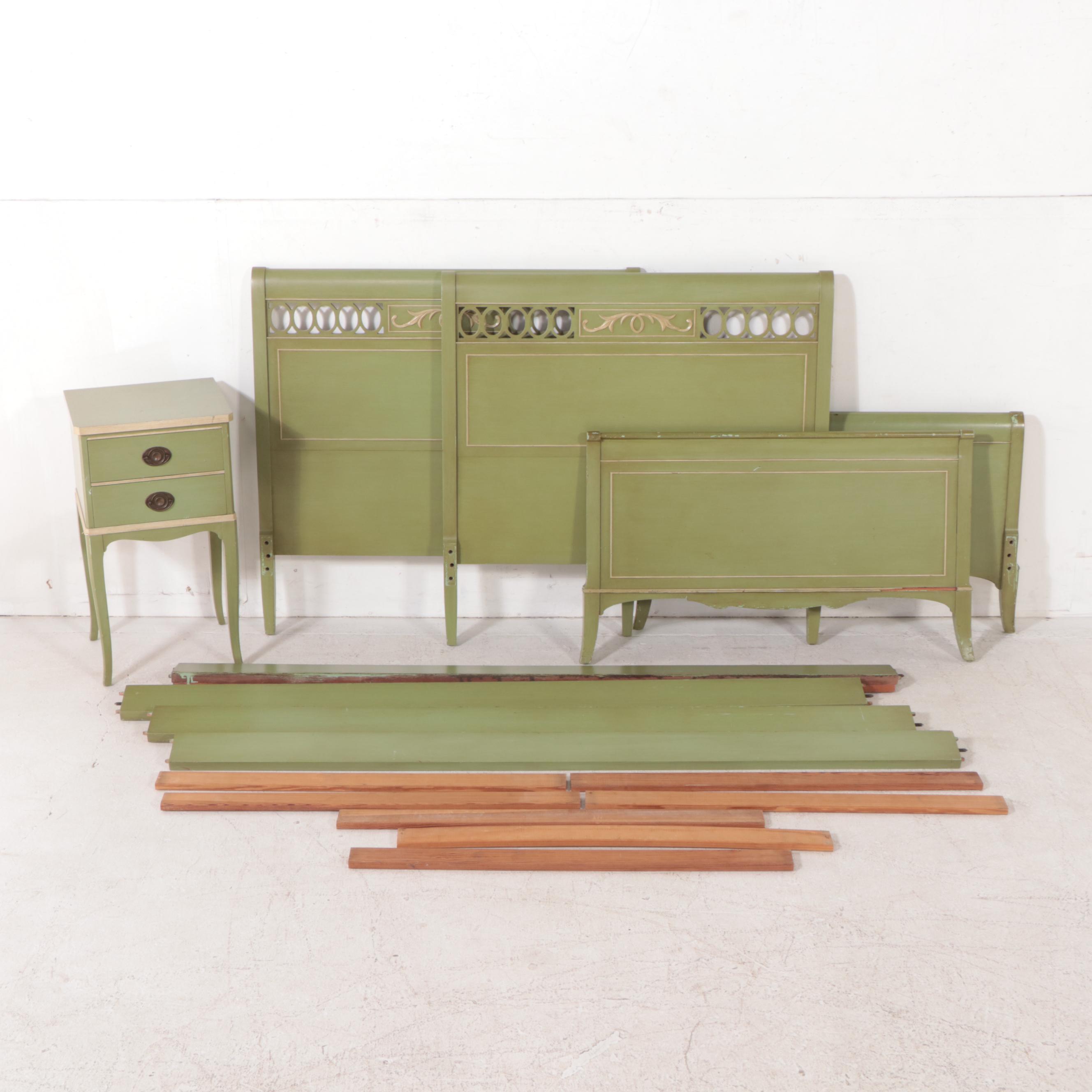 Pair of Northern Furniture Co. Federal Style Painted Twin Beds w/ Nightstand