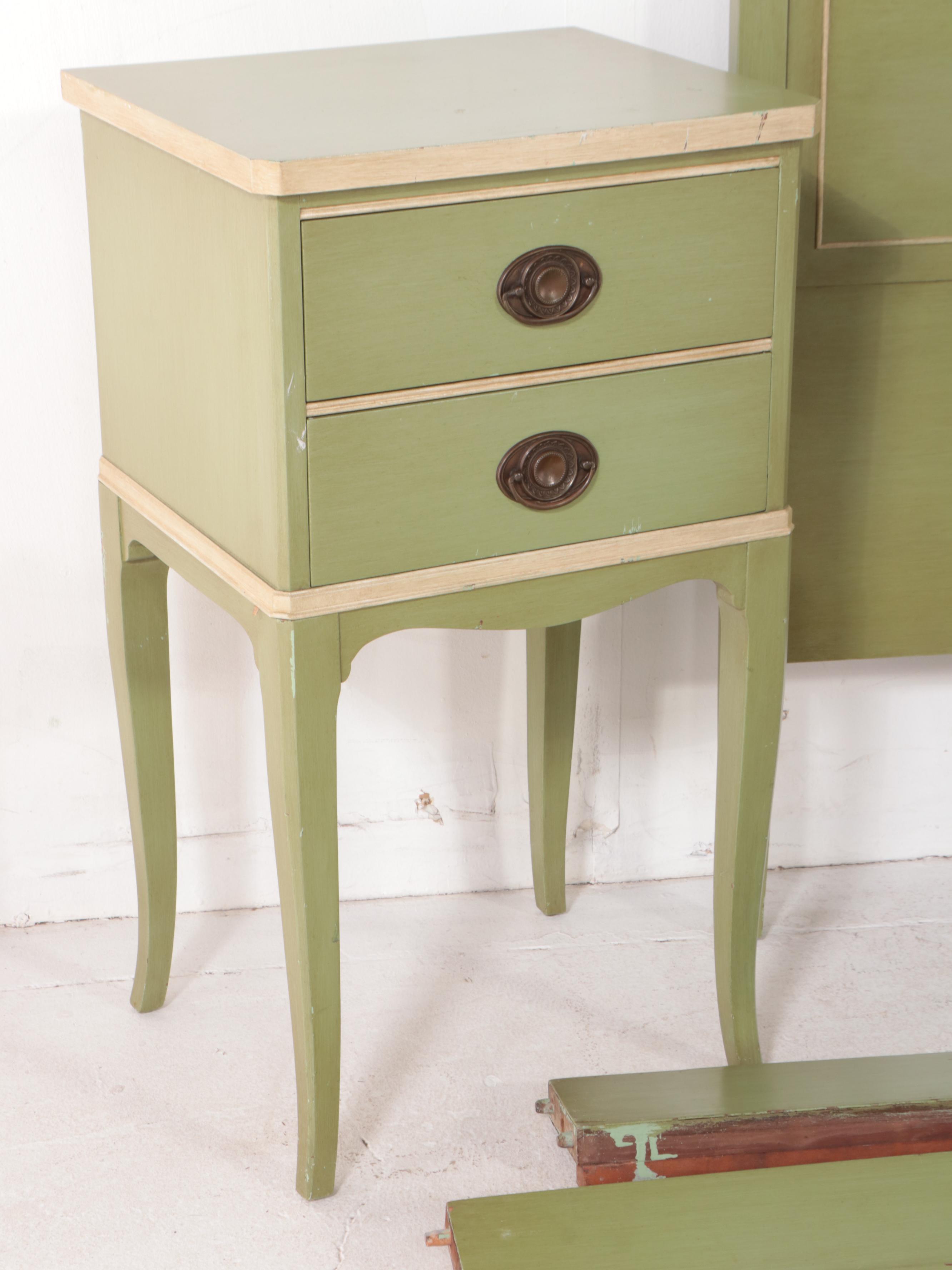 Pair of Northern Furniture Co. Federal Style Painted Twin Beds w/ Nightstand