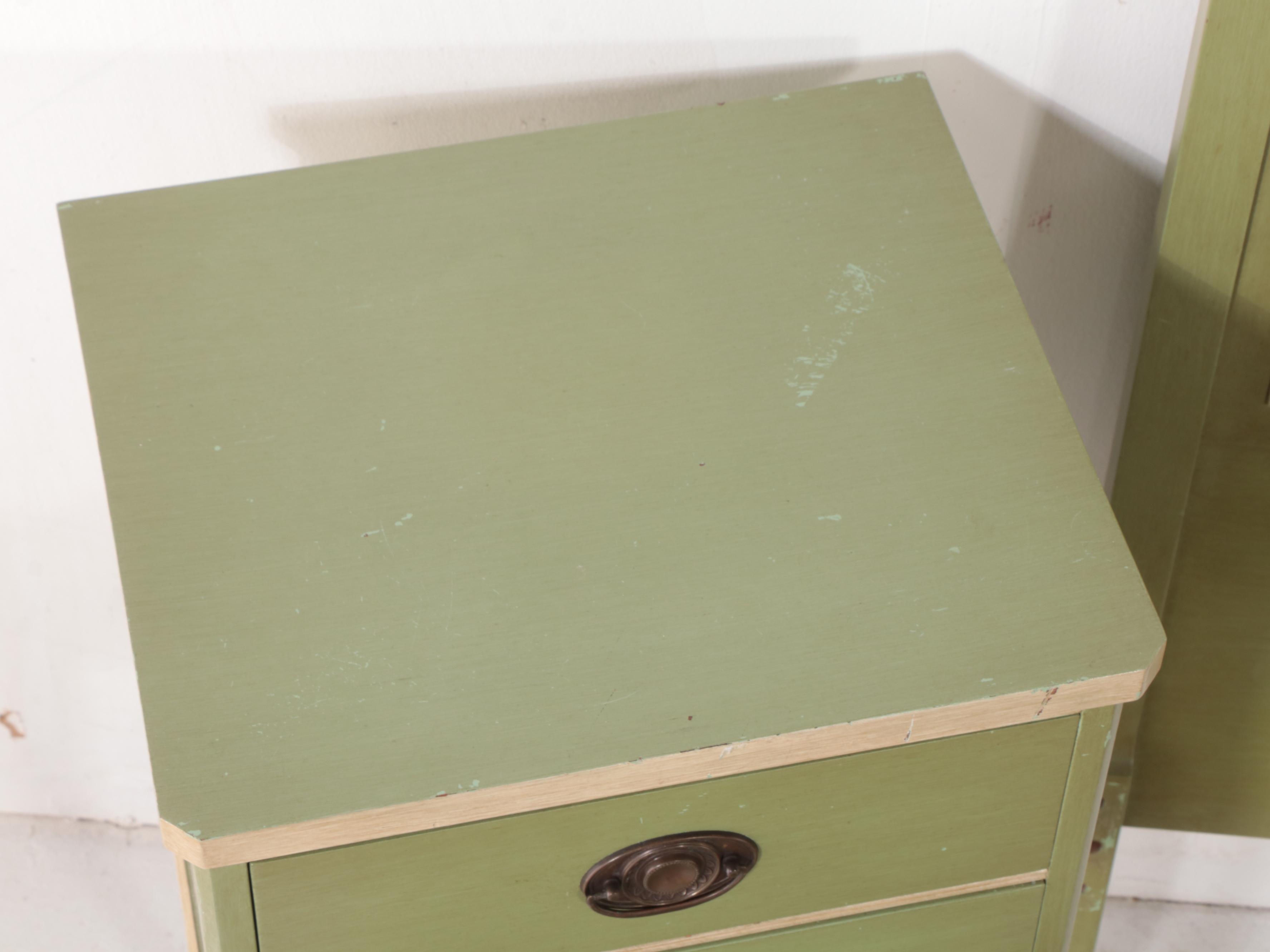 Pair of Northern Furniture Co. Federal Style Painted Twin Beds w/ Nightstand