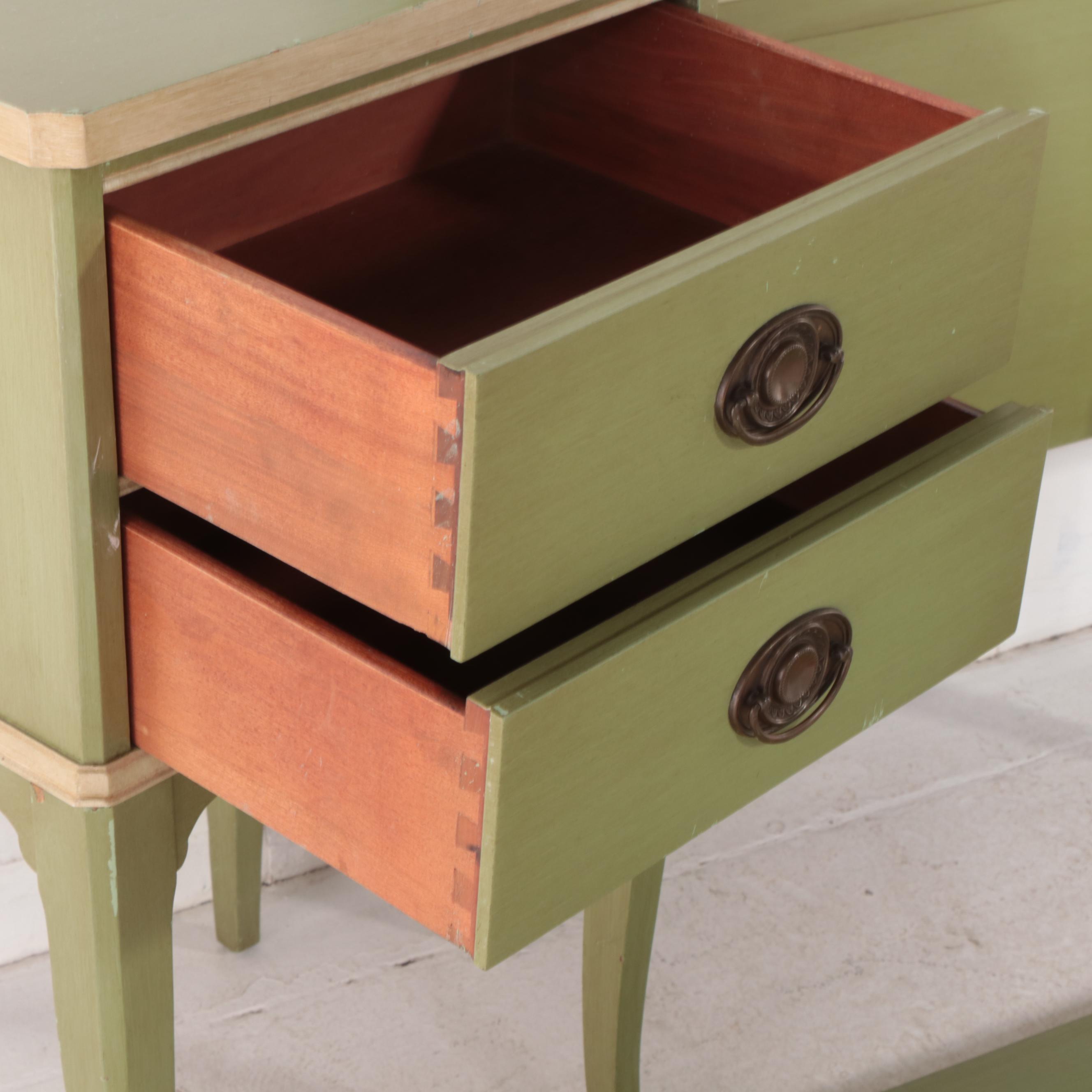 Pair of Northern Furniture Co. Federal Style Painted Twin Beds w/ Nightstand