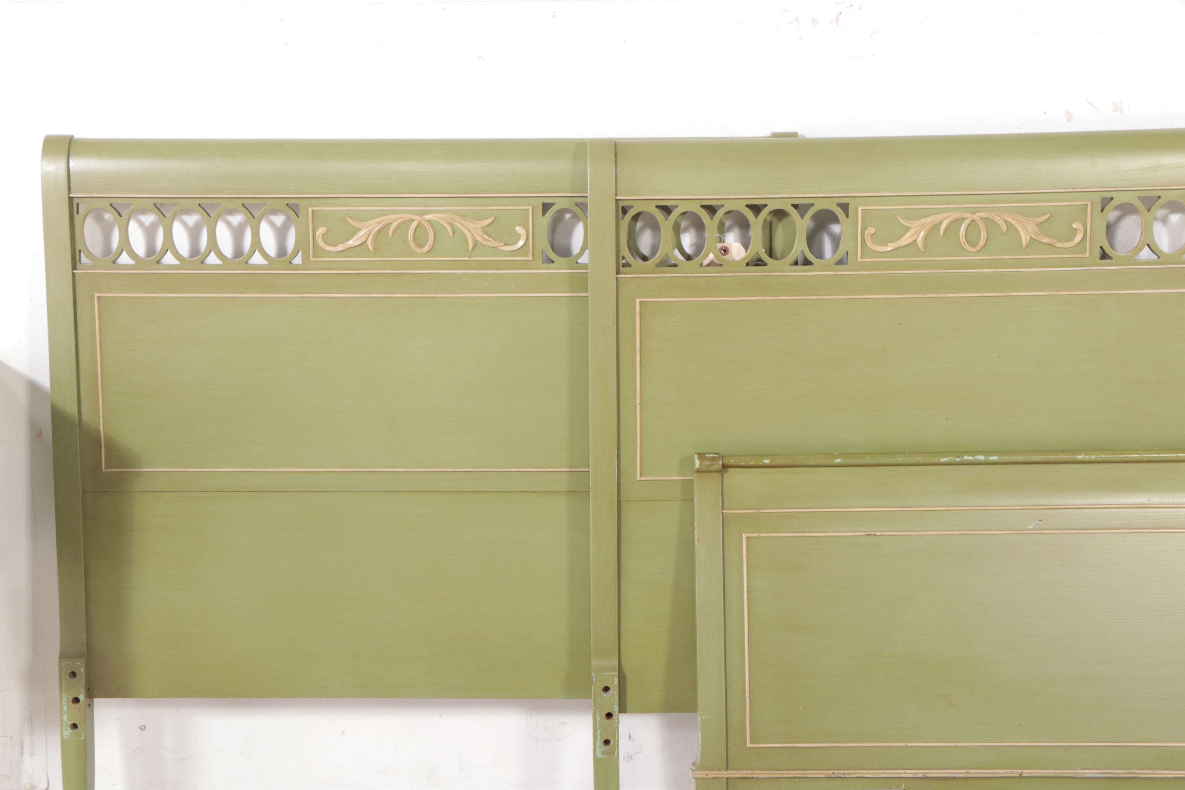 Pair of Northern Furniture Co. Federal Style Painted Twin Beds w/ Nightstand