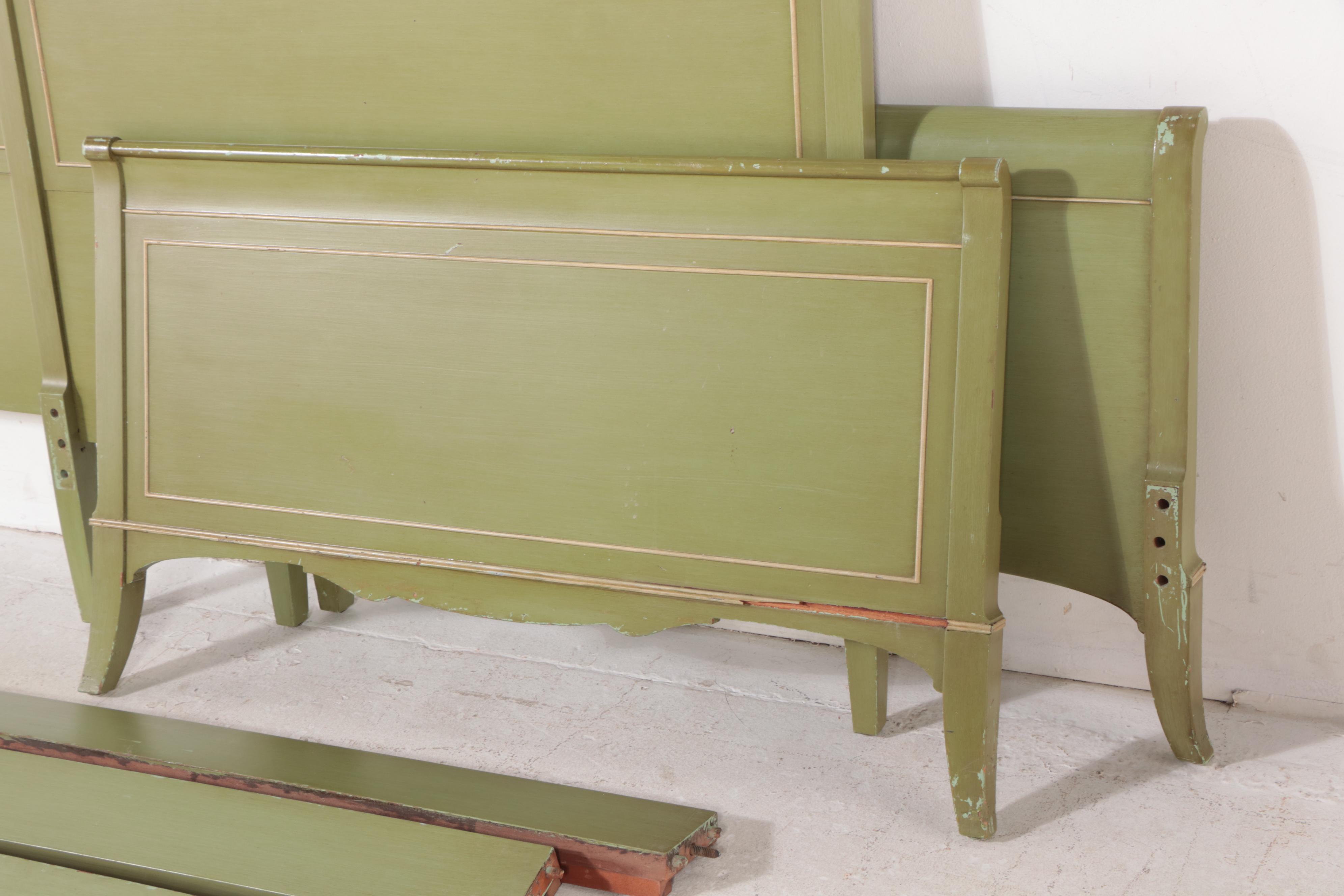 Pair of Northern Furniture Co. Federal Style Painted Twin Beds w/ Nightstand