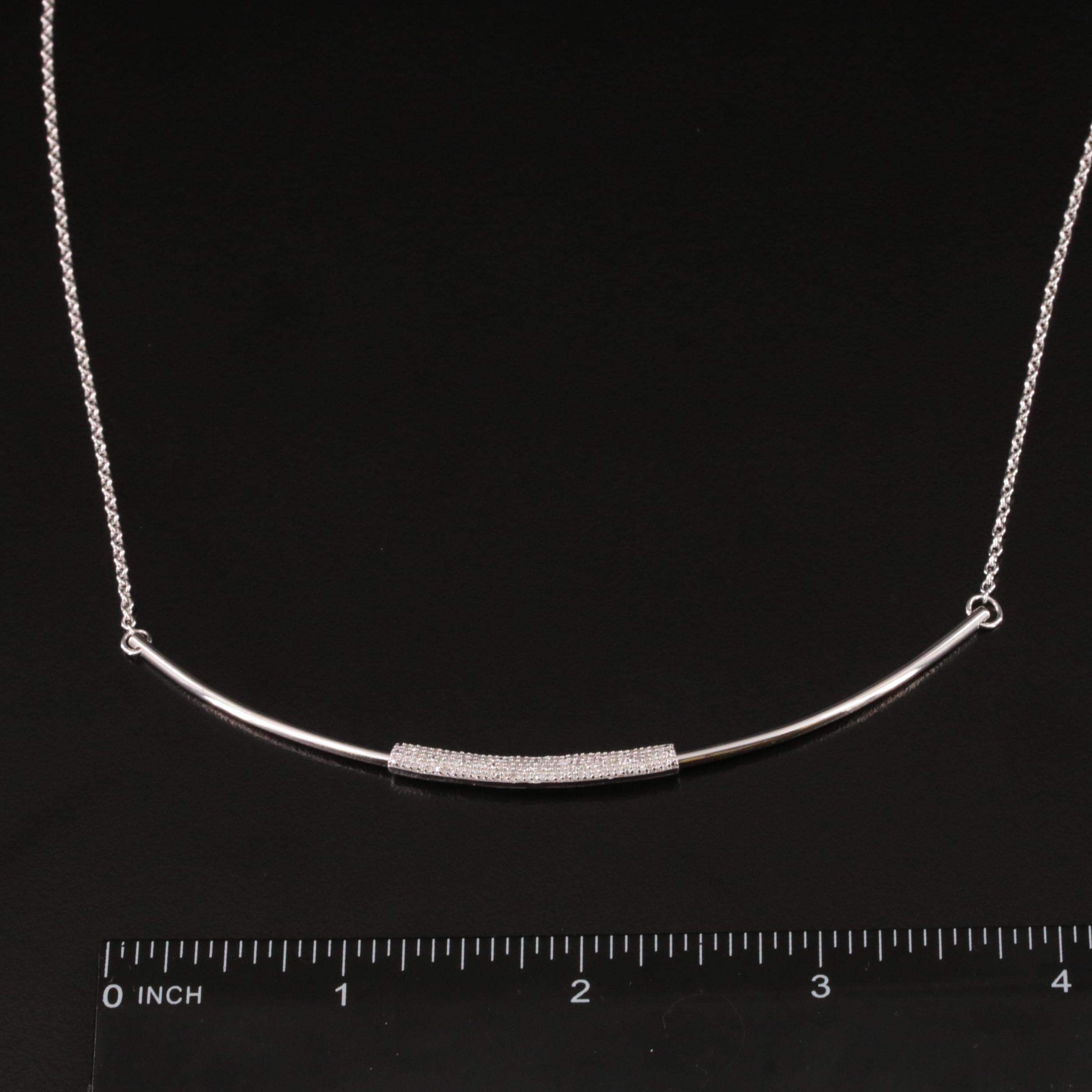 Sterling Pavé Diamond Slide Pendant on Curved Bar Necklace