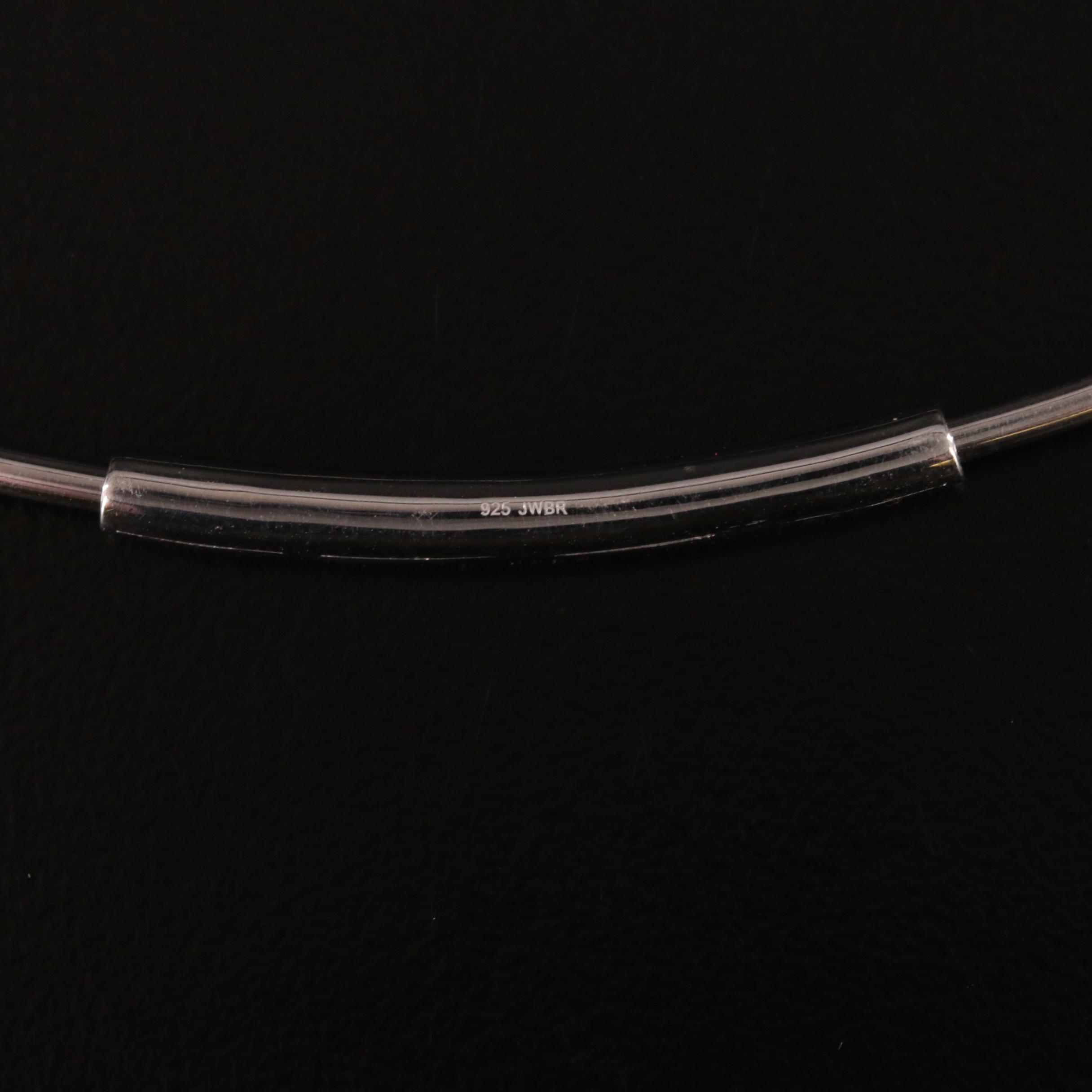 Sterling Pavé Diamond Slide Pendant on Curved Bar Necklace