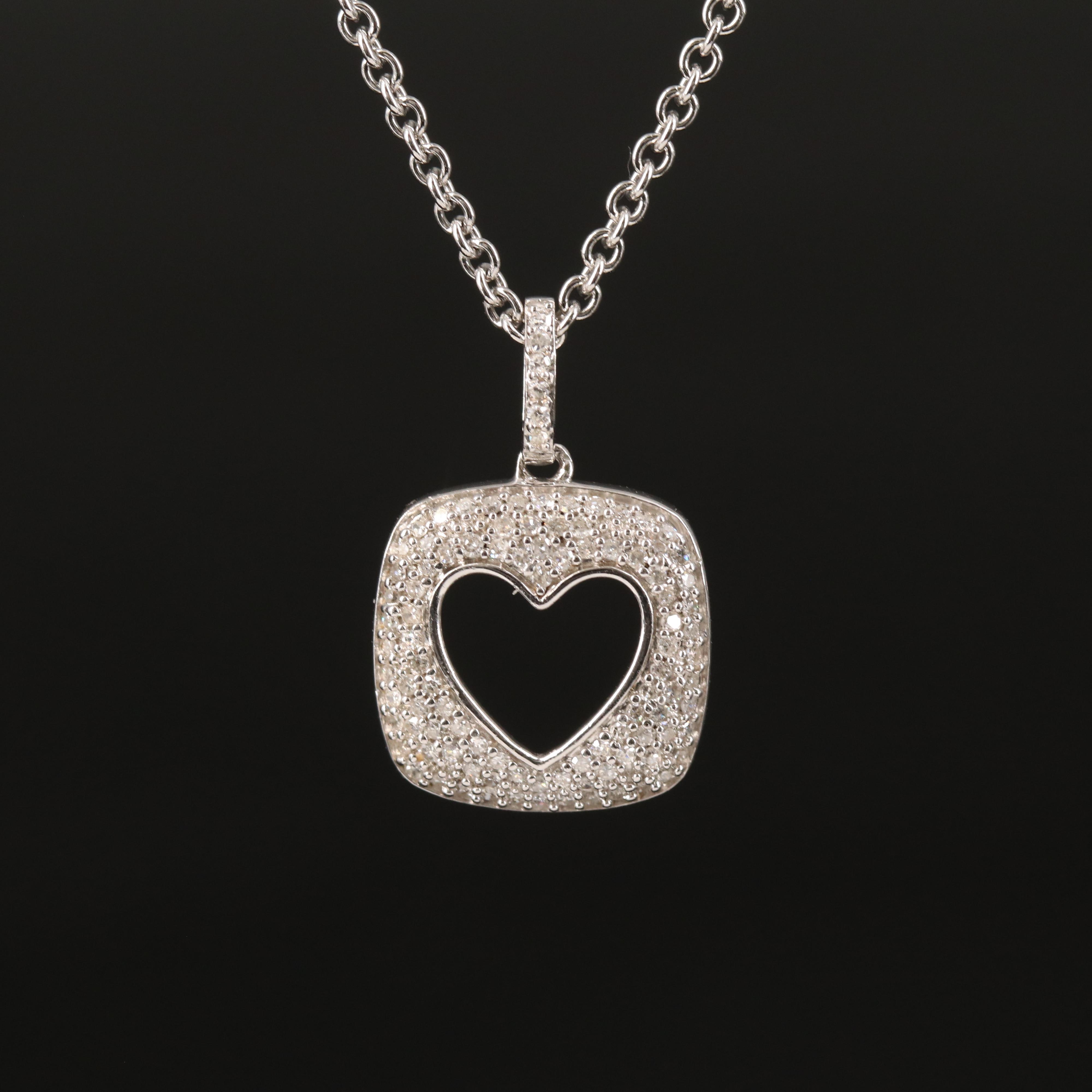 Sterling Pavé Diamond Cut Out Pendant Necklace