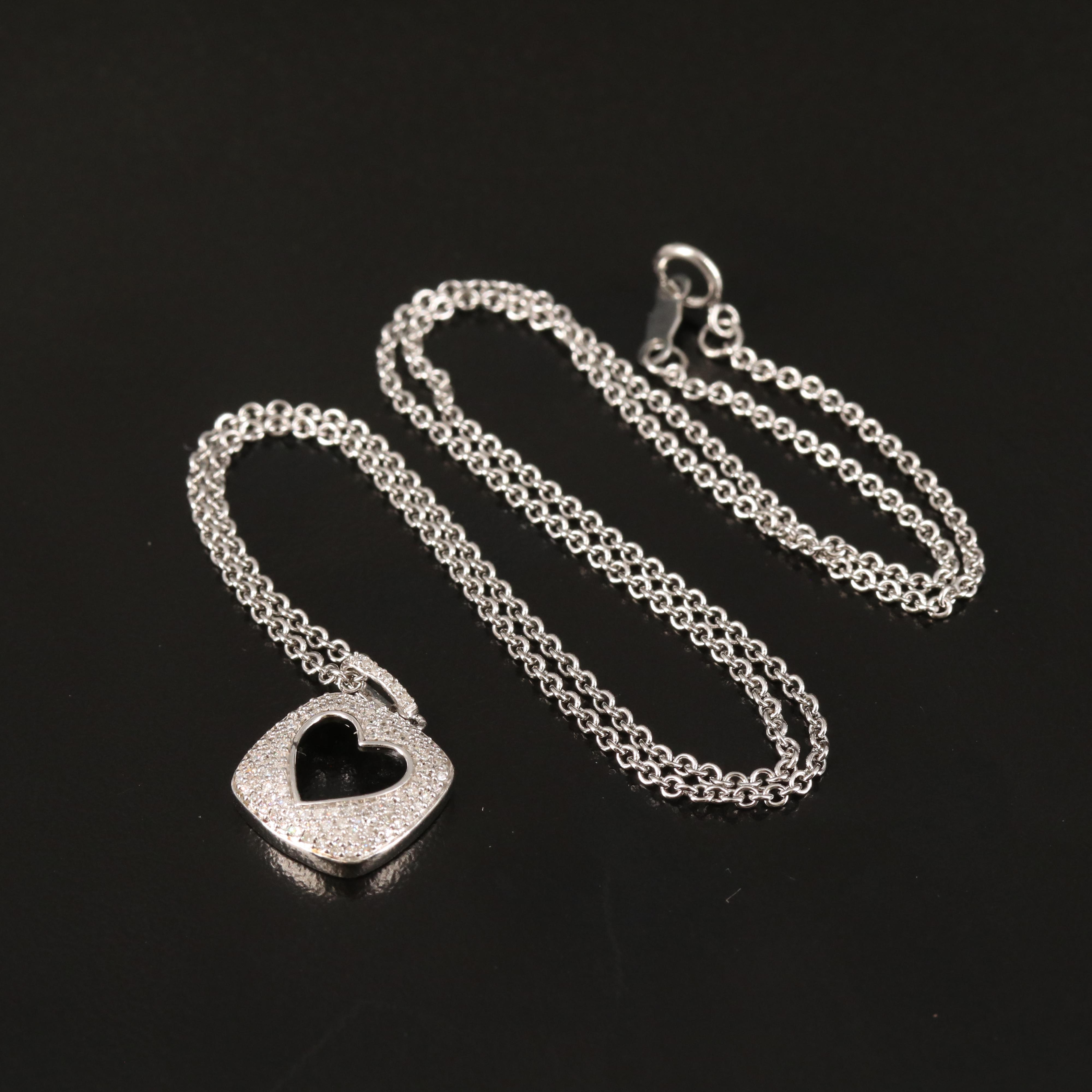 Sterling Pavé Diamond Cut Out Pendant Necklace