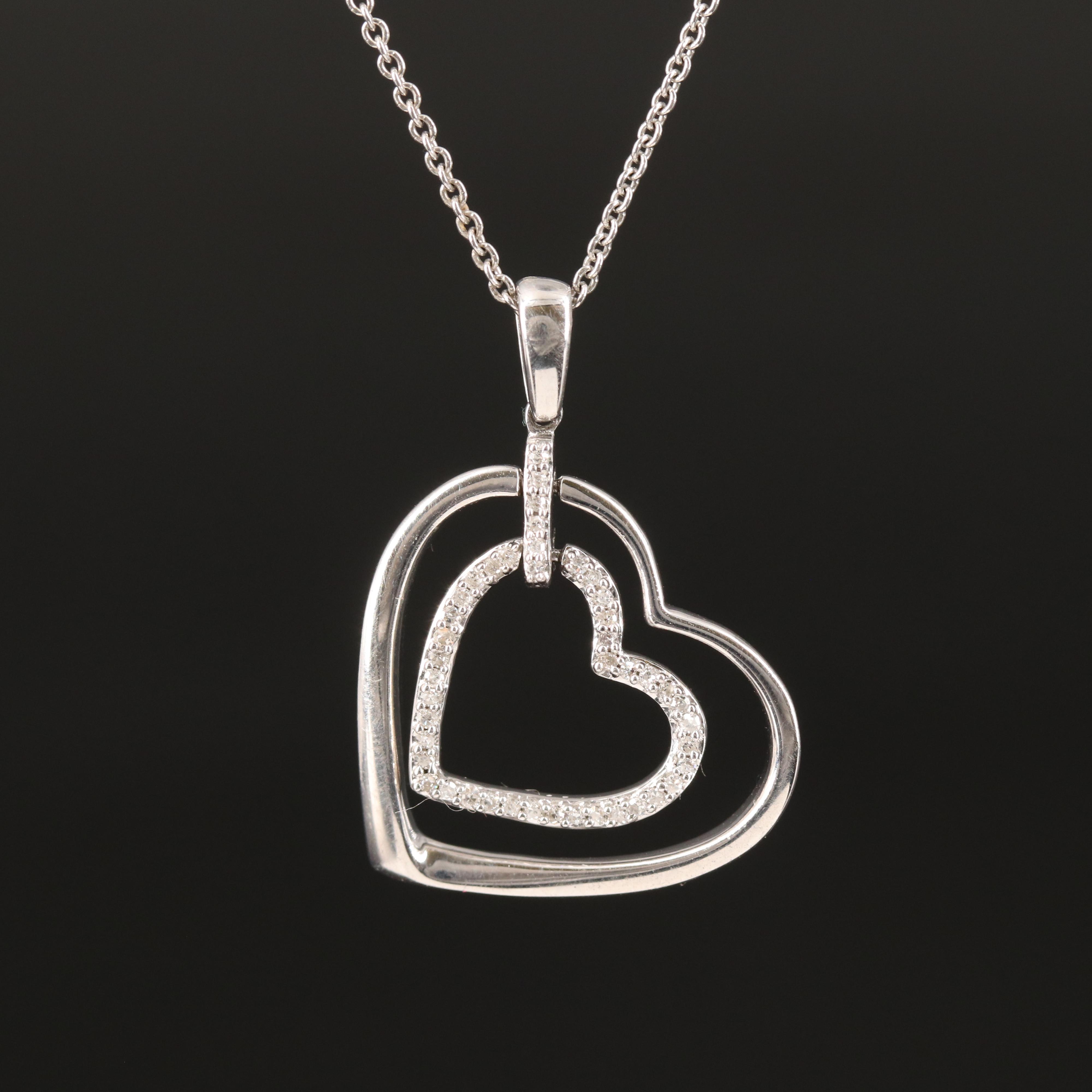 Sterling Diamond Double Heart Pendant Necklace