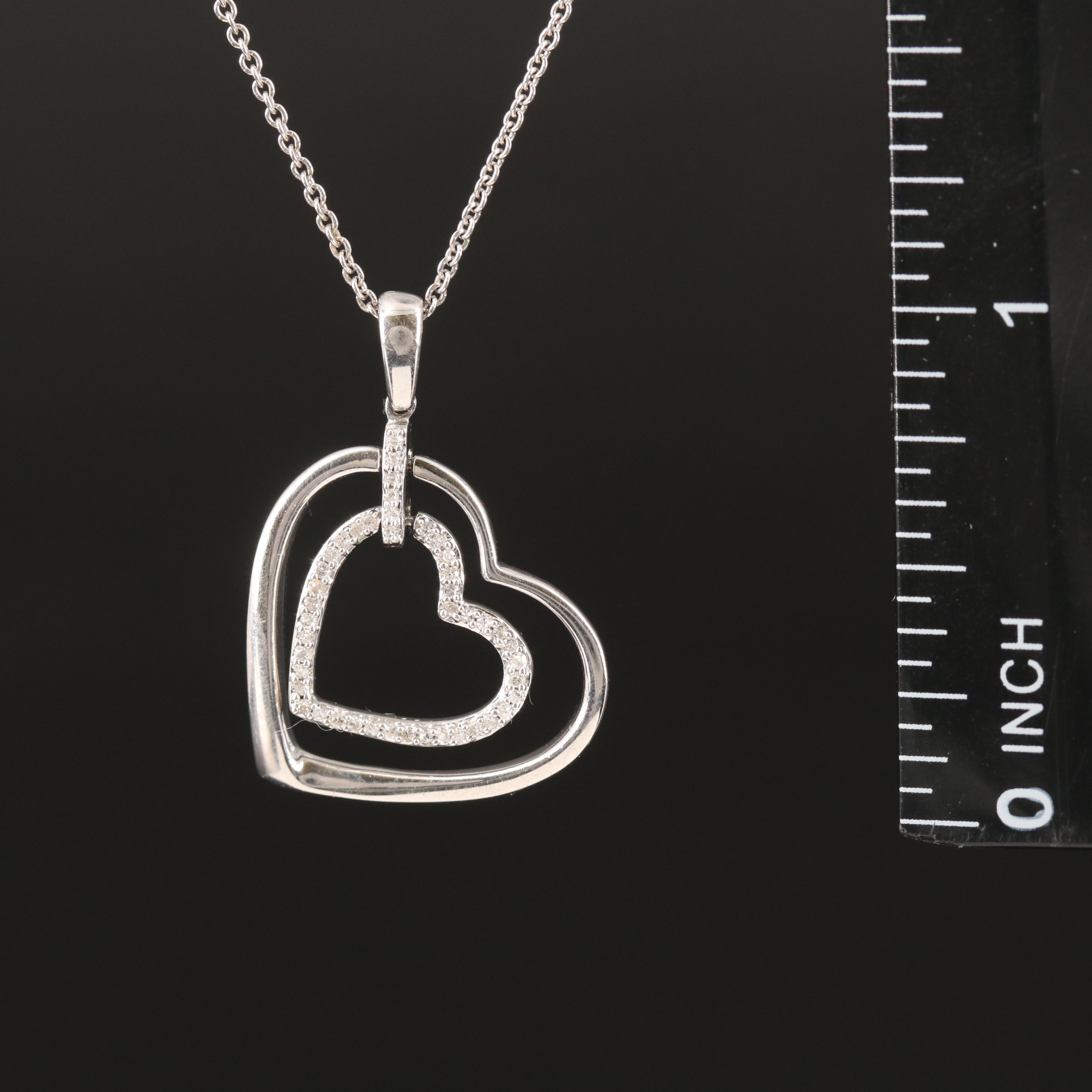 Sterling Diamond Double Heart Pendant Necklace