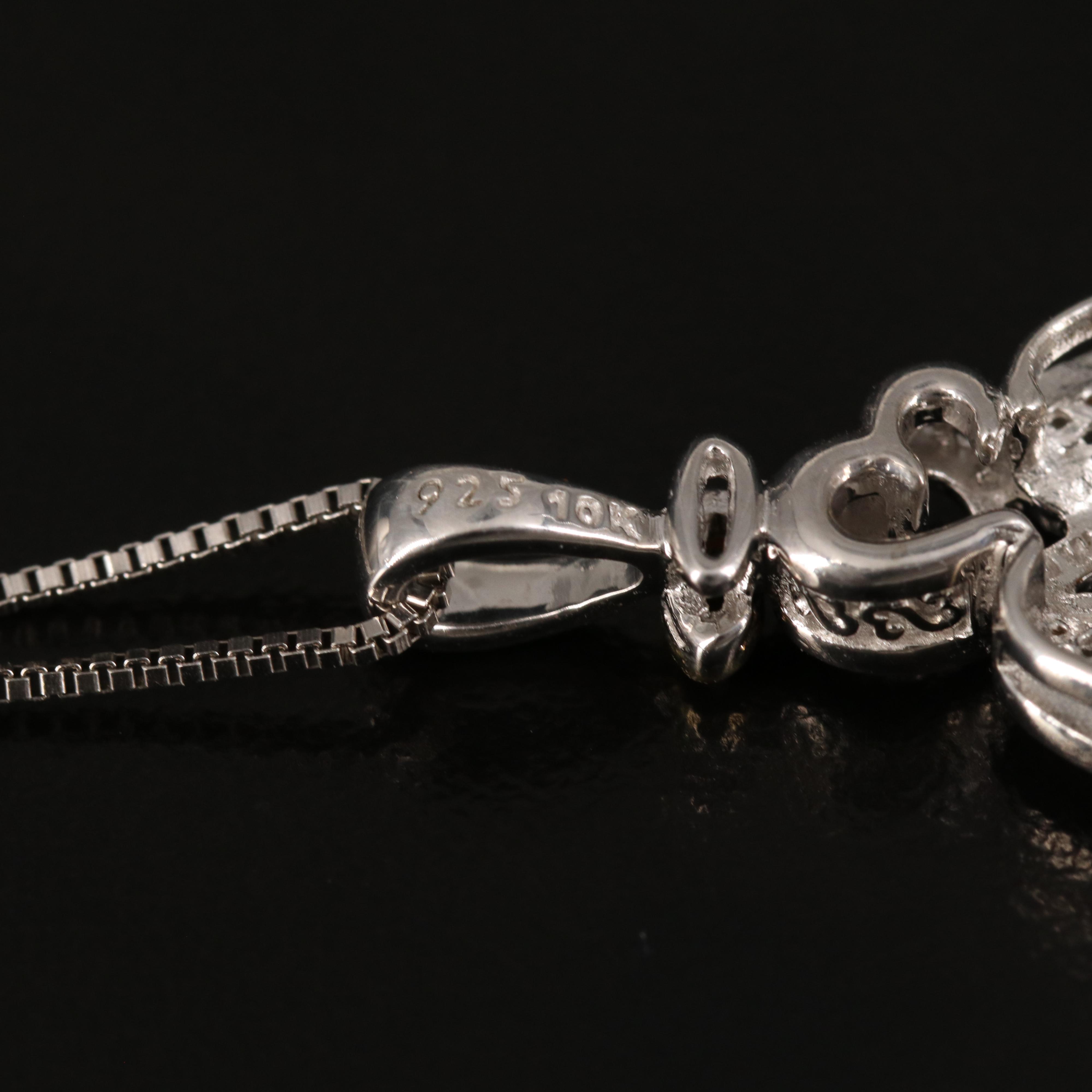 Sterling Diamond Double Heart with Wings Pendant Necklace with 10K Accent