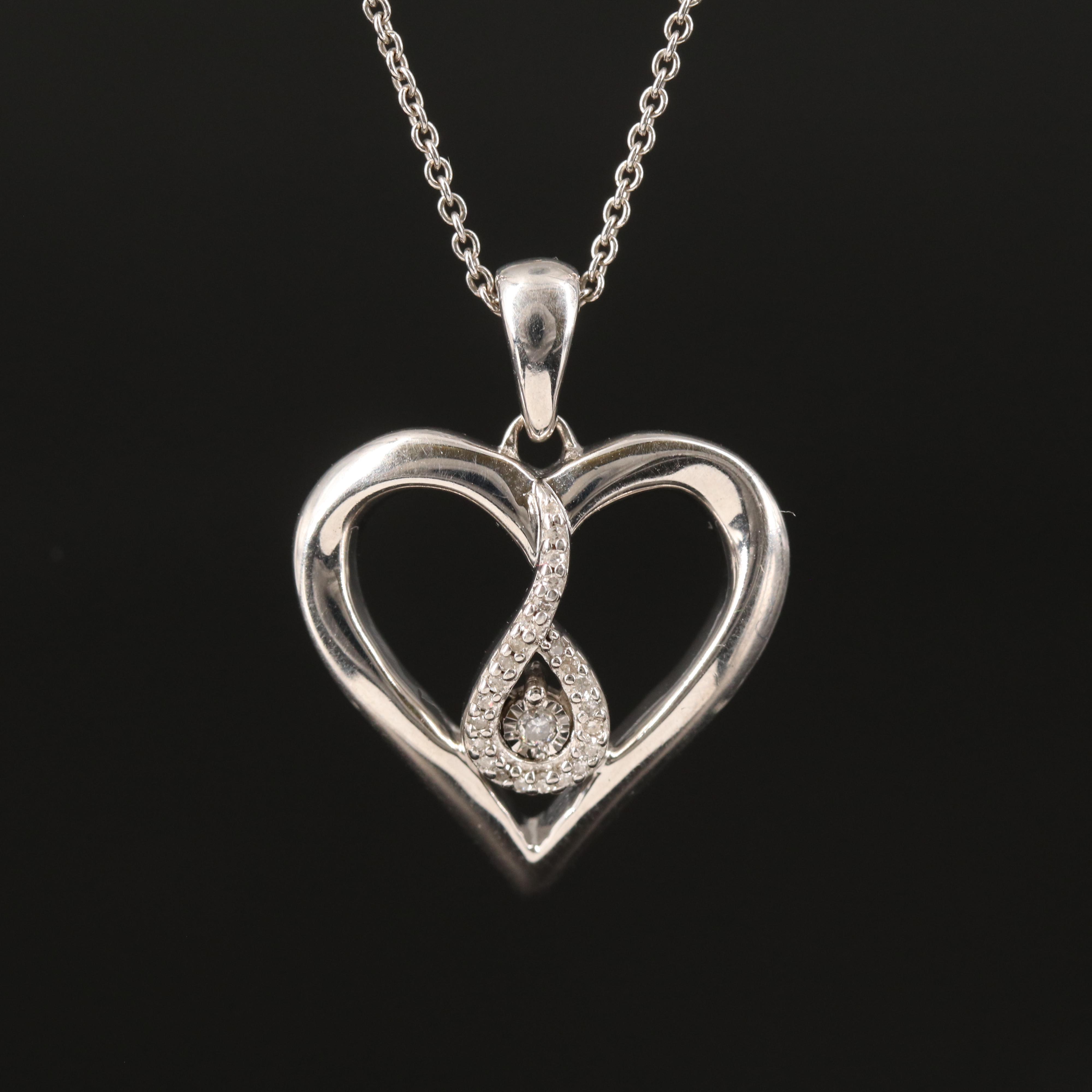 Sterling Diamond Heart Pendant Necklace