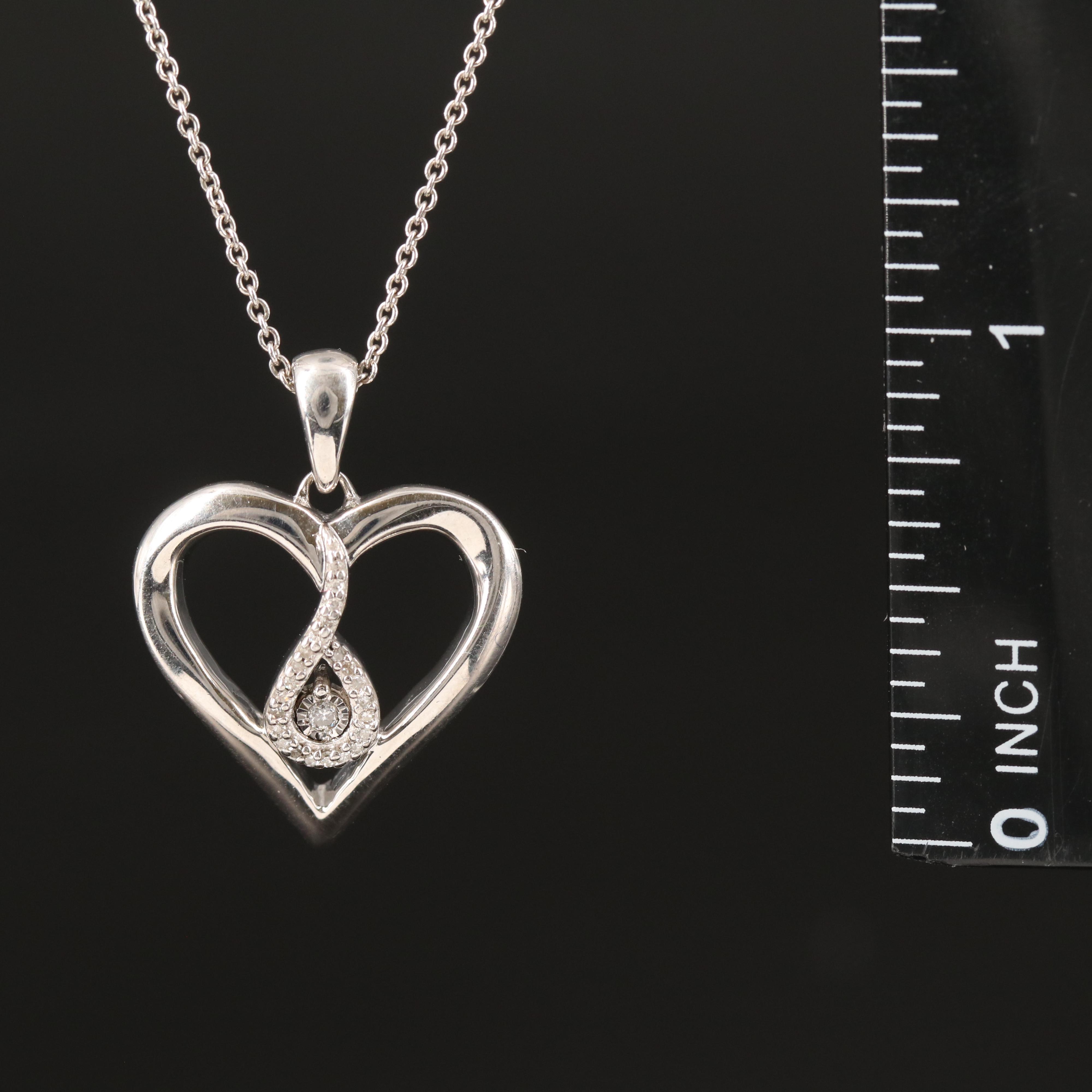 Sterling Diamond Heart Pendant Necklace
