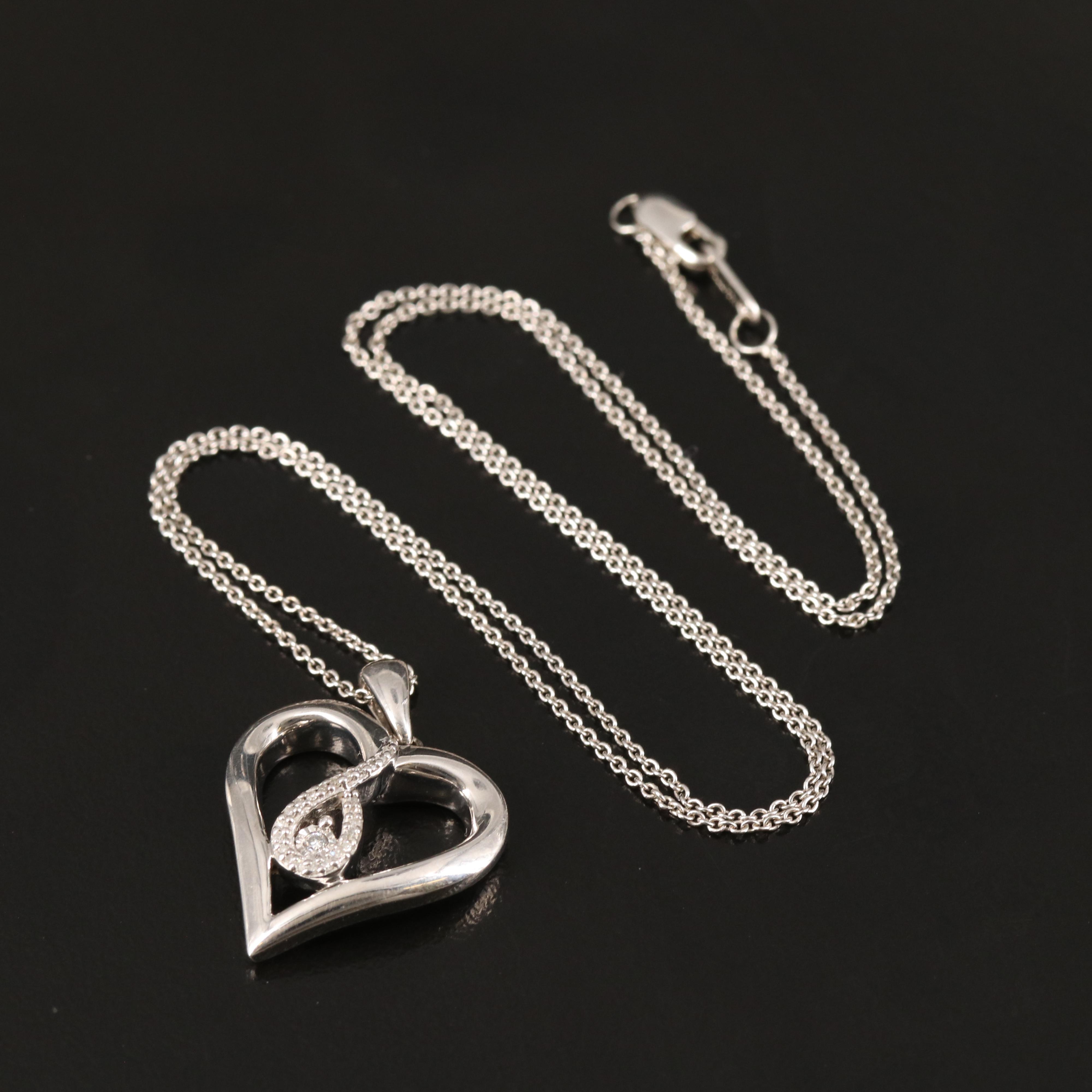 Sterling Diamond Heart Pendant Necklace