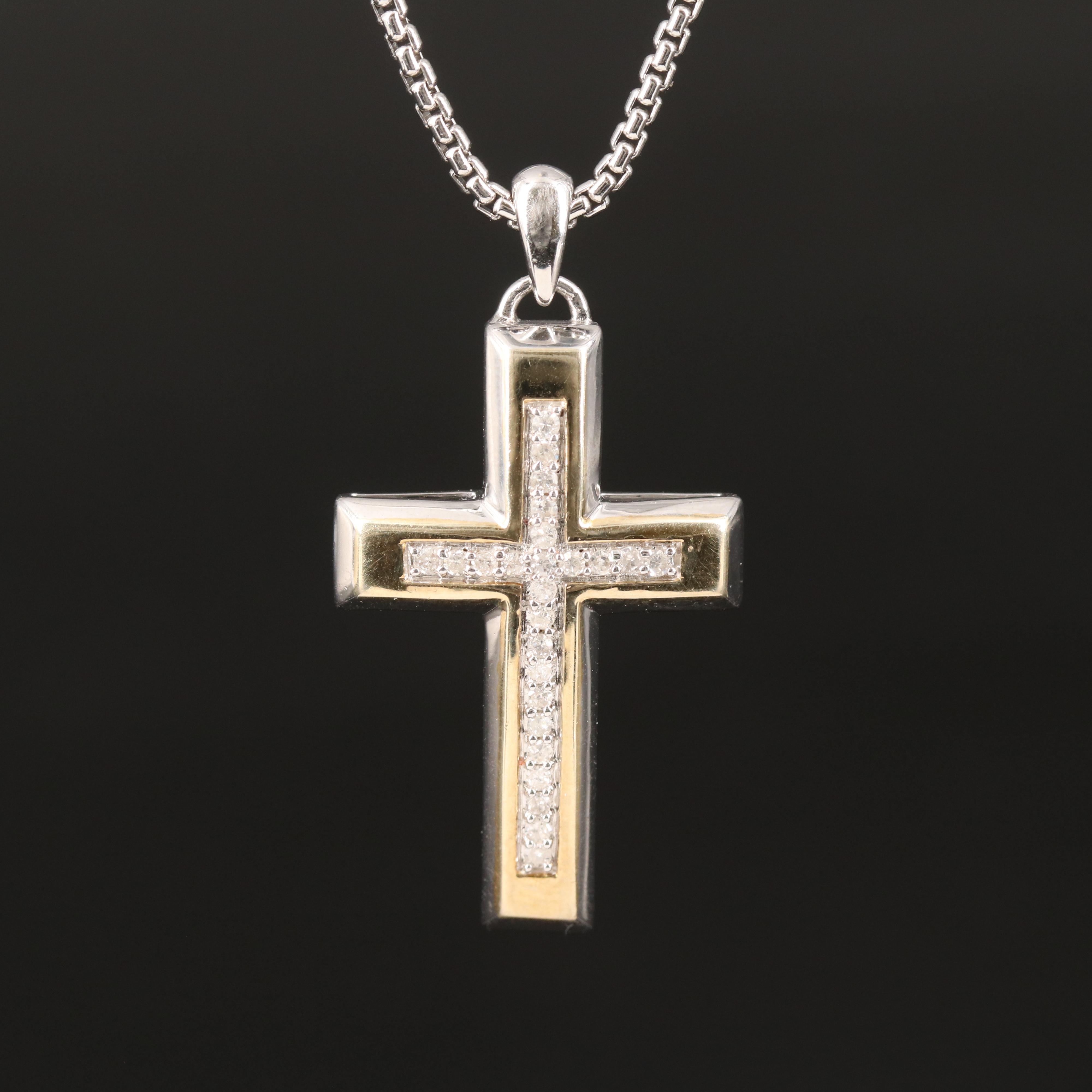 Sterling Diamond Cross Pendant Necklace
