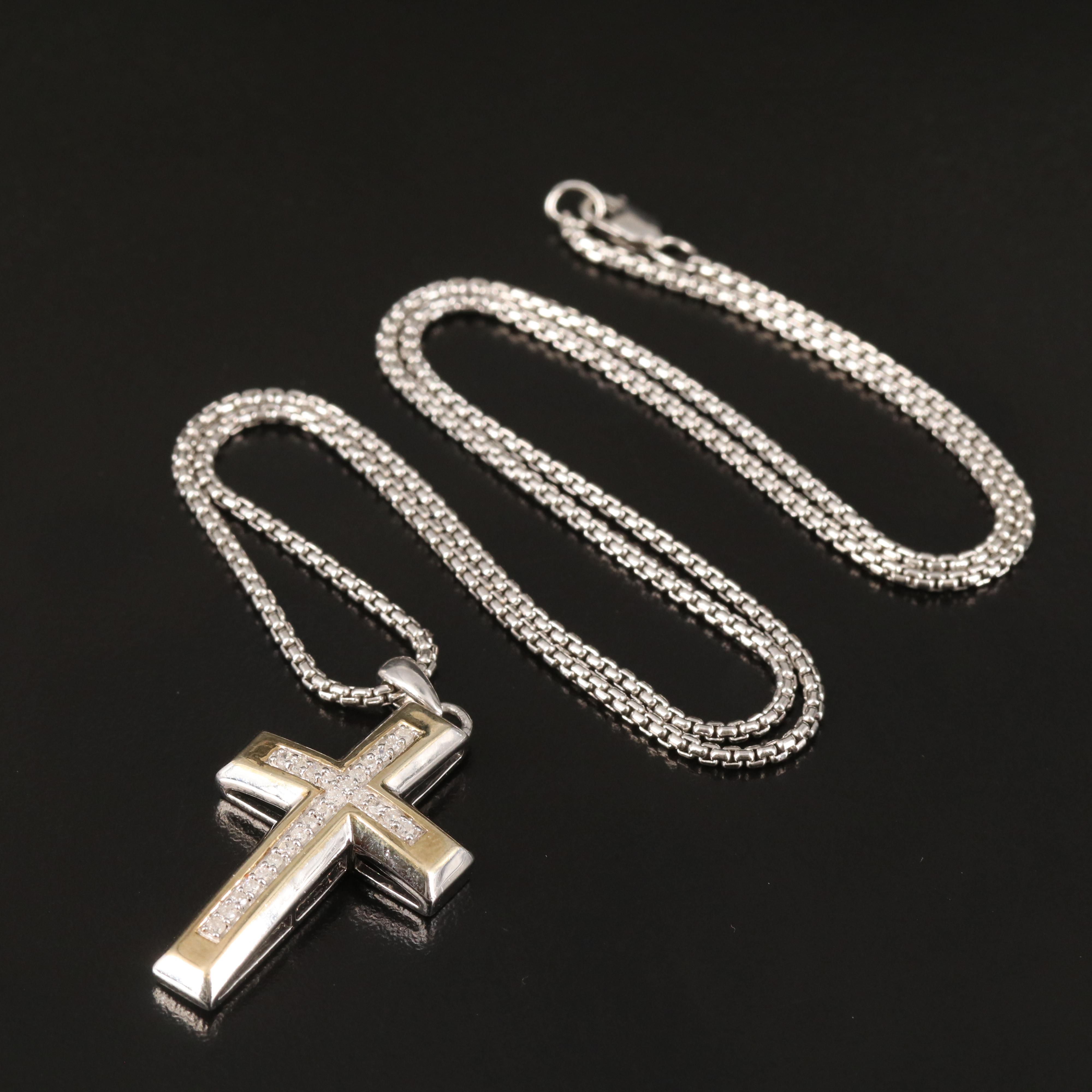 Sterling Diamond Cross Pendant Necklace