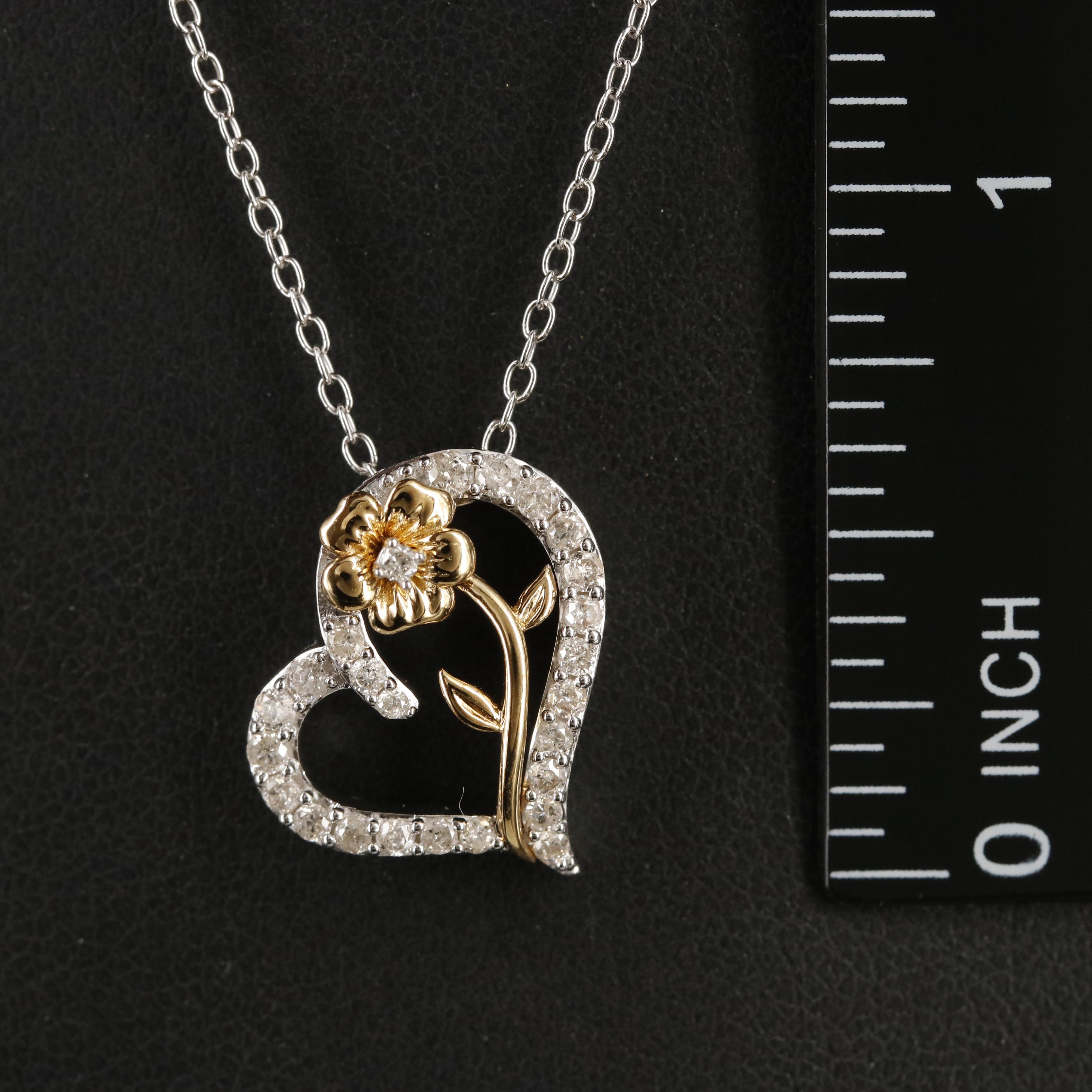 Sterling Diamond Rose Heart Pendant Necklace