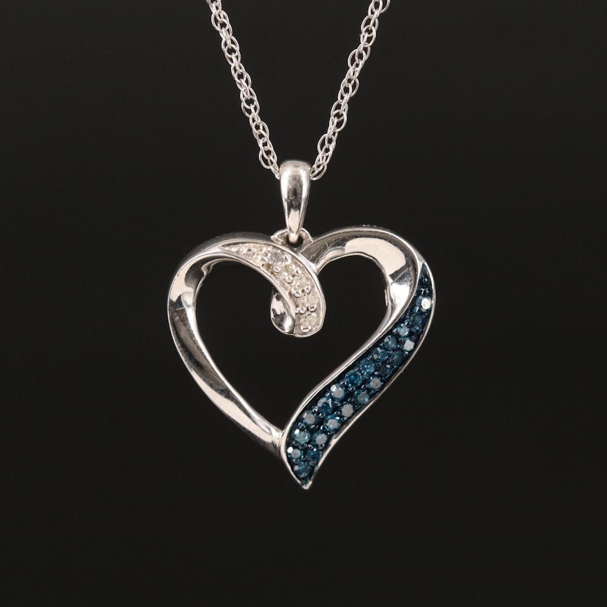 Sterling Diamond Heart Pendant Necklace