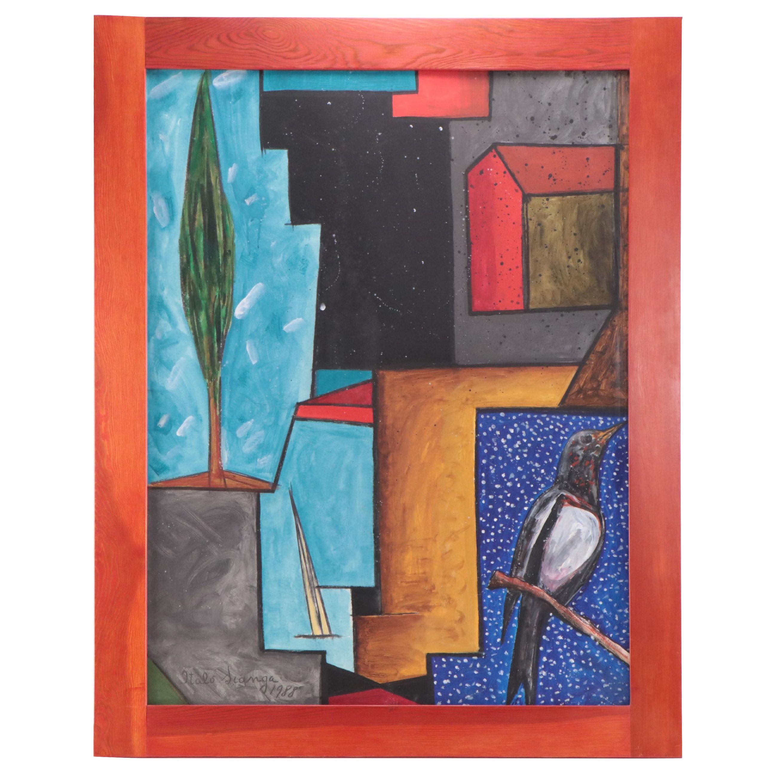 Italo Scanga Abstract Mixed Media Painting, 1988