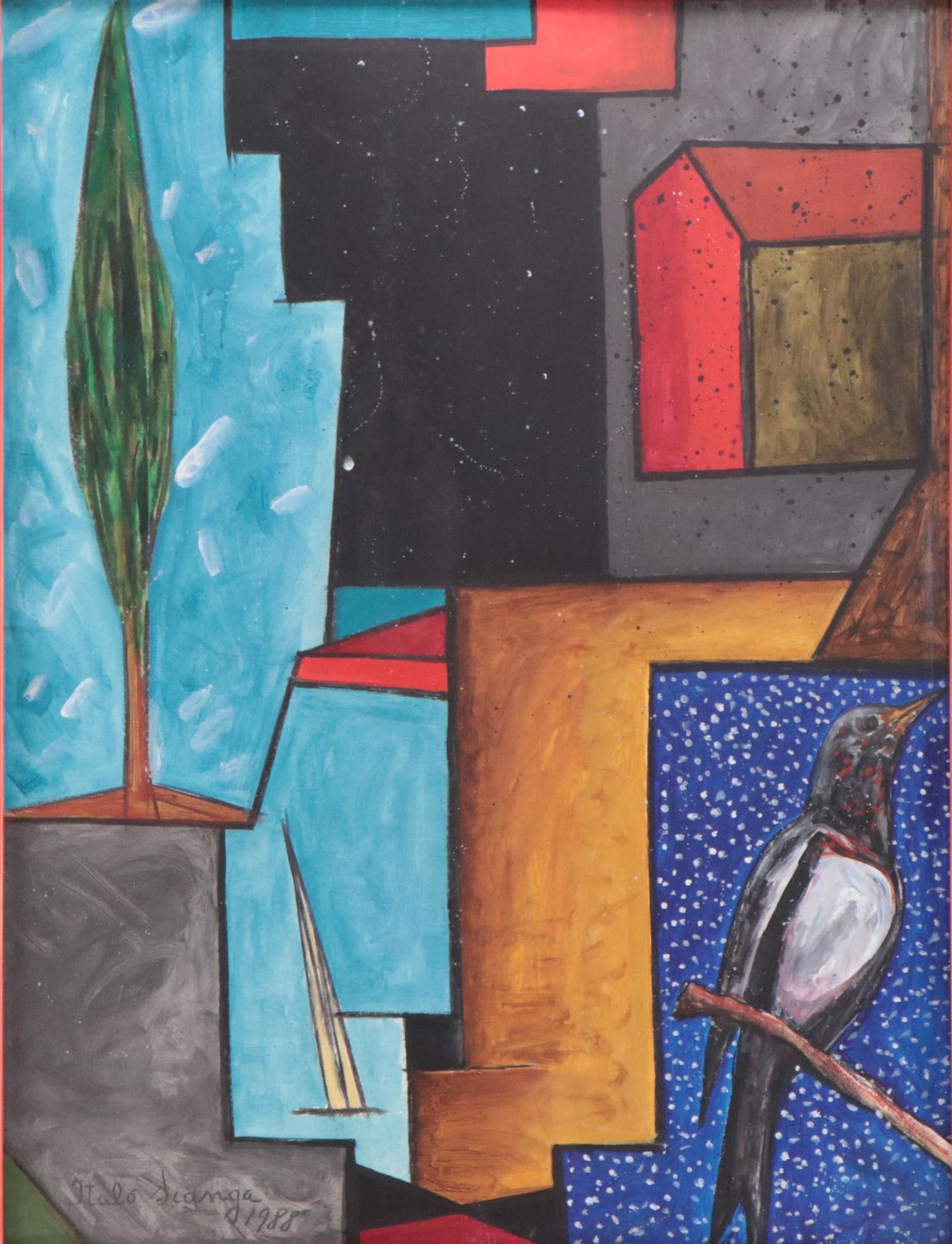 Italo Scanga Abstract Mixed Media Painting, 1988