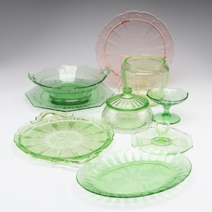 Jeannette Glass "Cherry Blossom" and Other Green and Pink Depression Glass