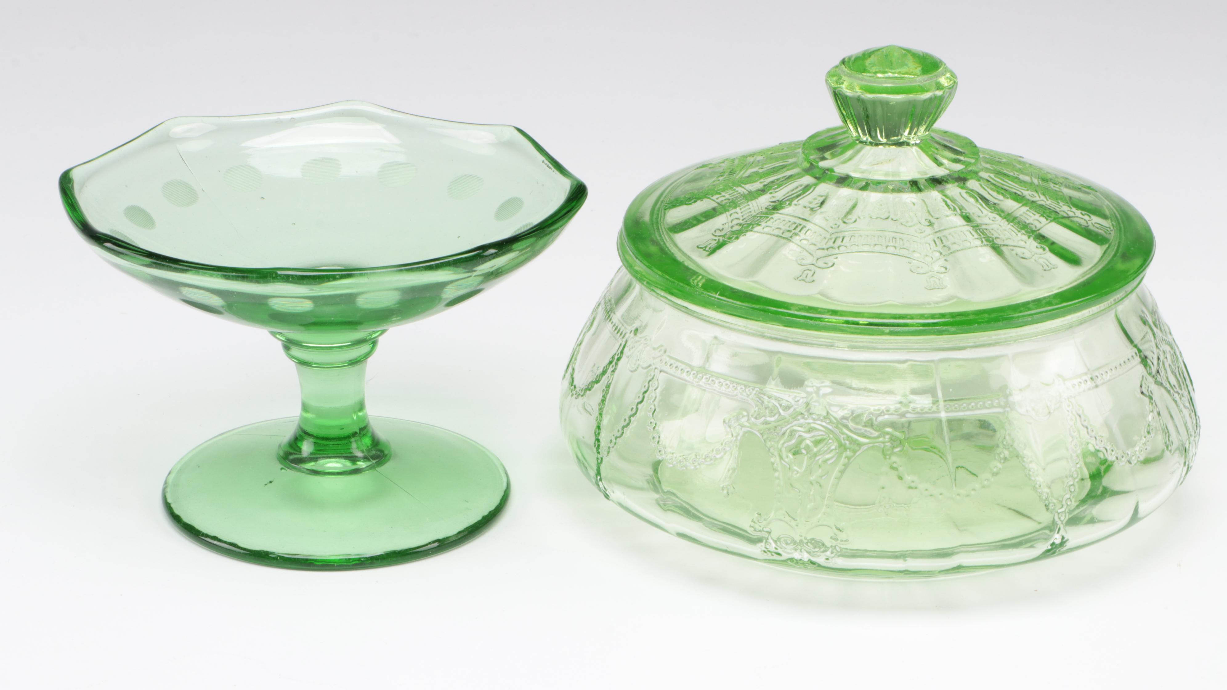 Jeannette Glass "Cherry Blossom" and Other Green and Pink Depression Glass