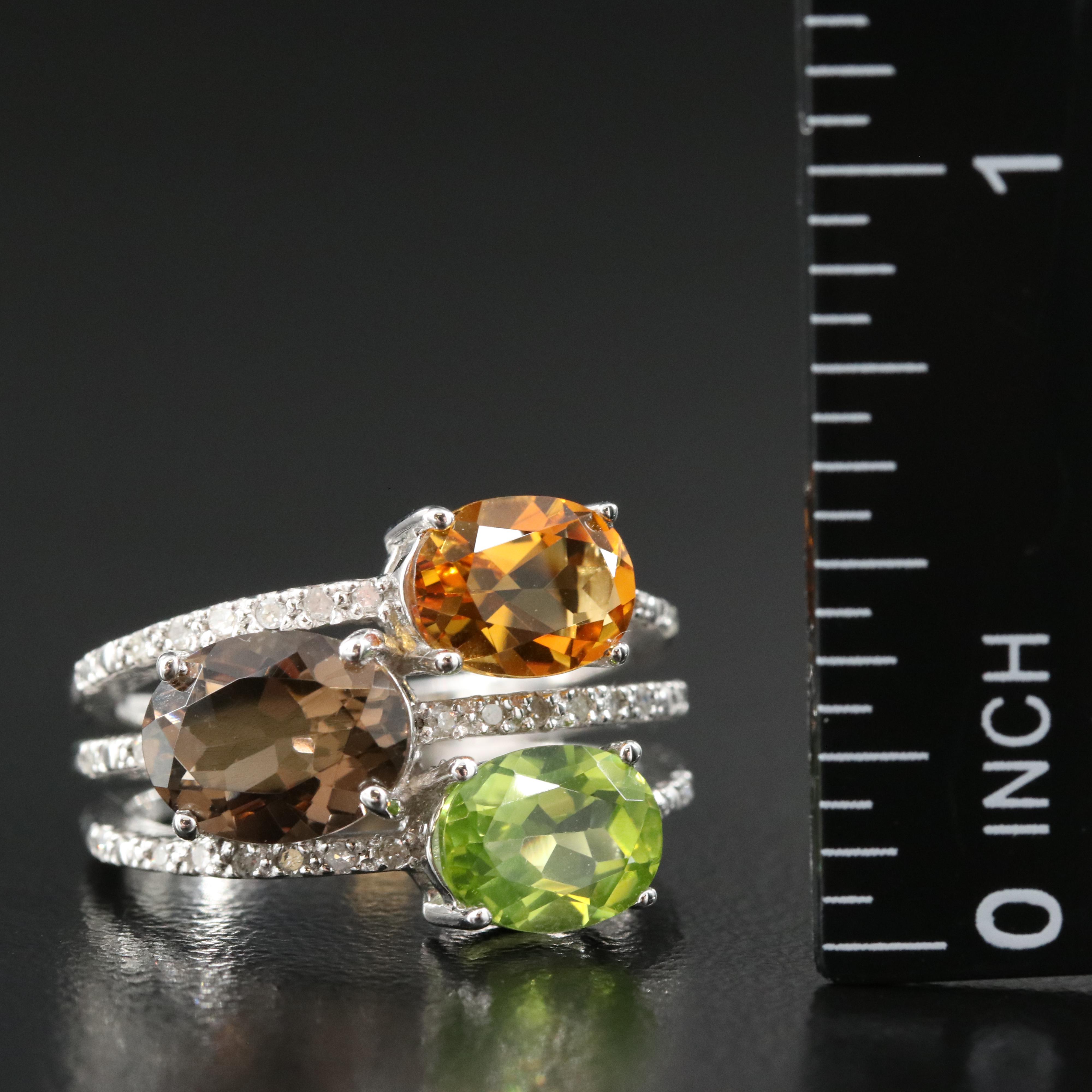 Sterling Ring Including Peridot, Smoky Quartz and Citrine