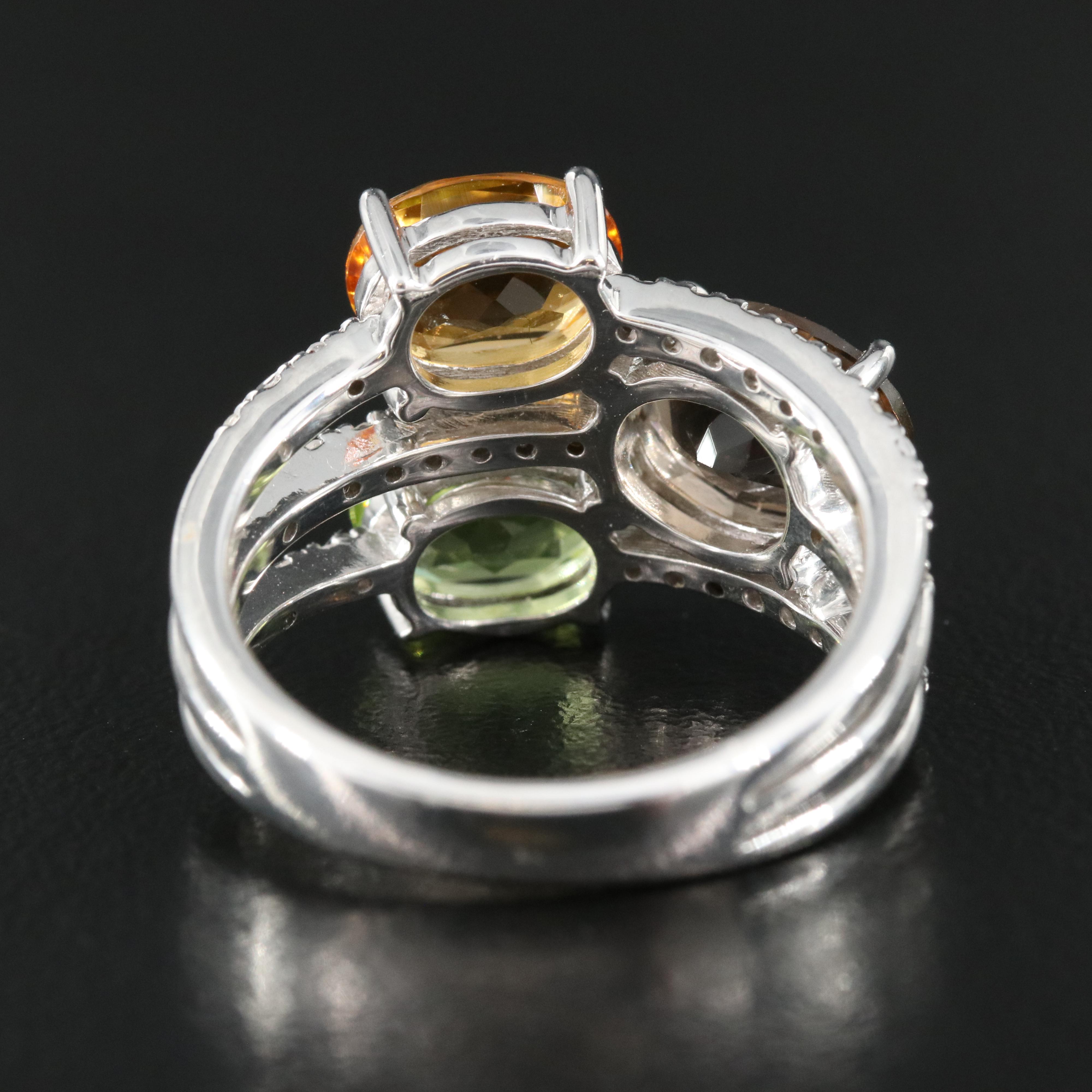 Sterling Ring Including Peridot, Smoky Quartz and Citrine