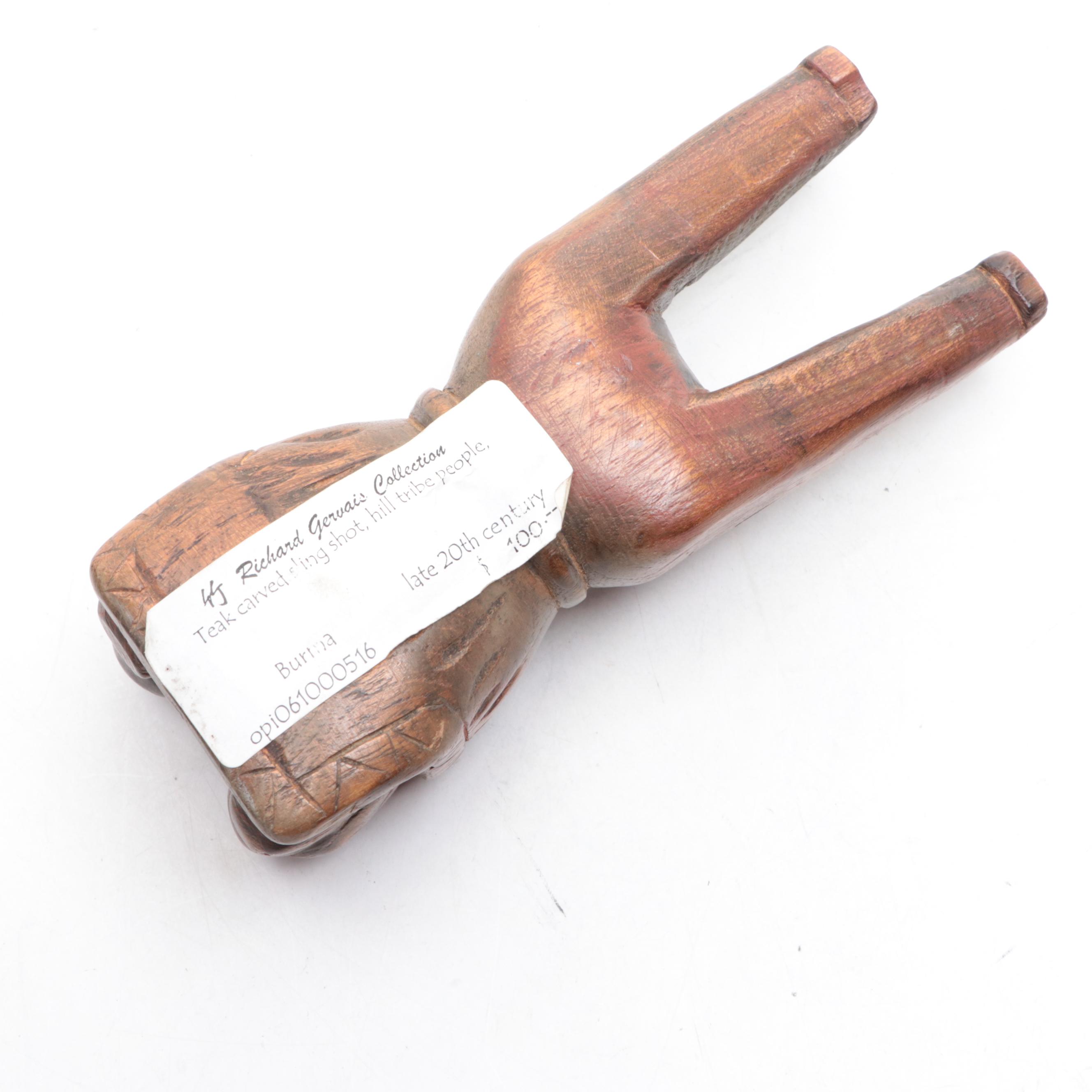 Figural Bhutanese Wood Ghurra and Burmese Wood Slingshot