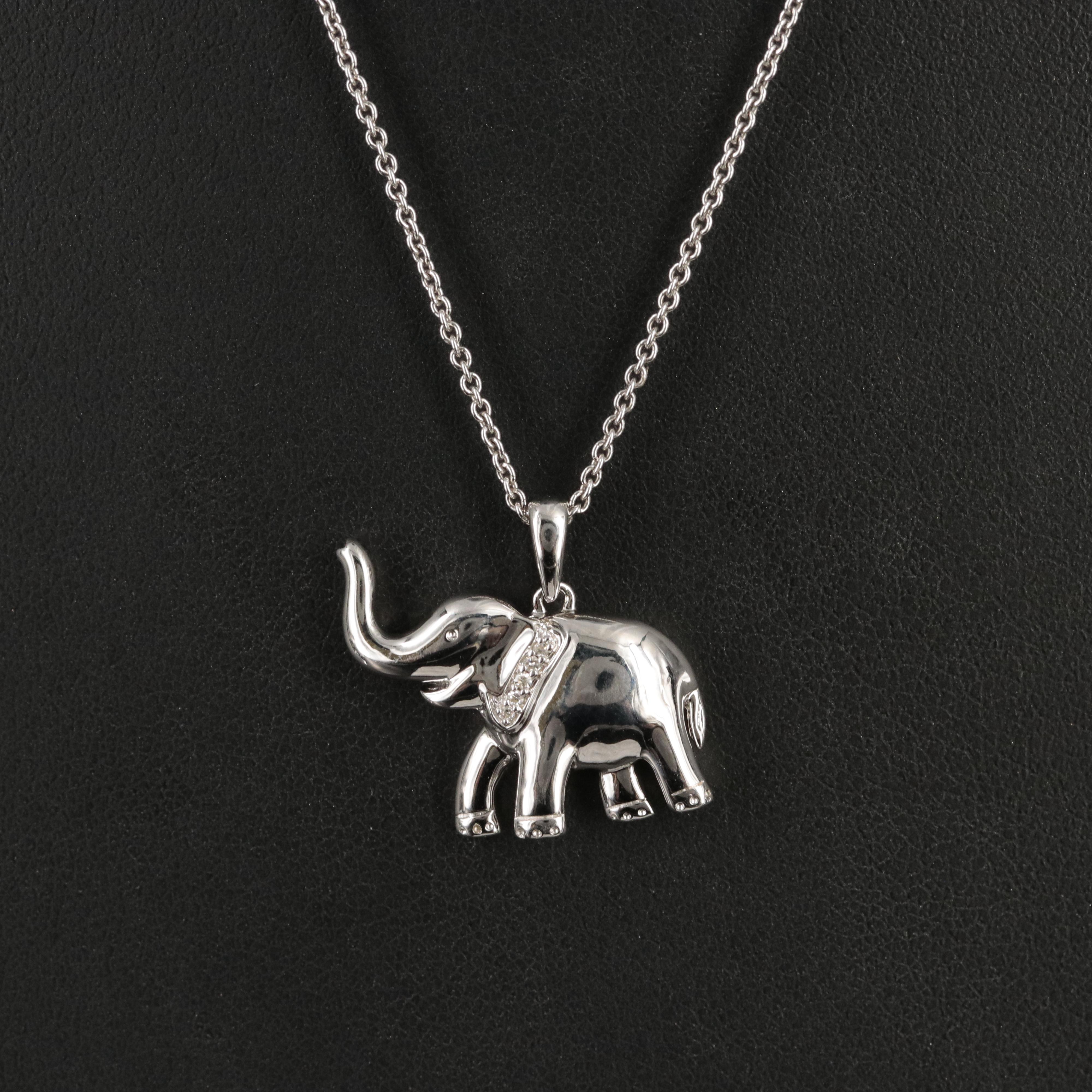 Sterling Diamond Elephant Pendant Necklace