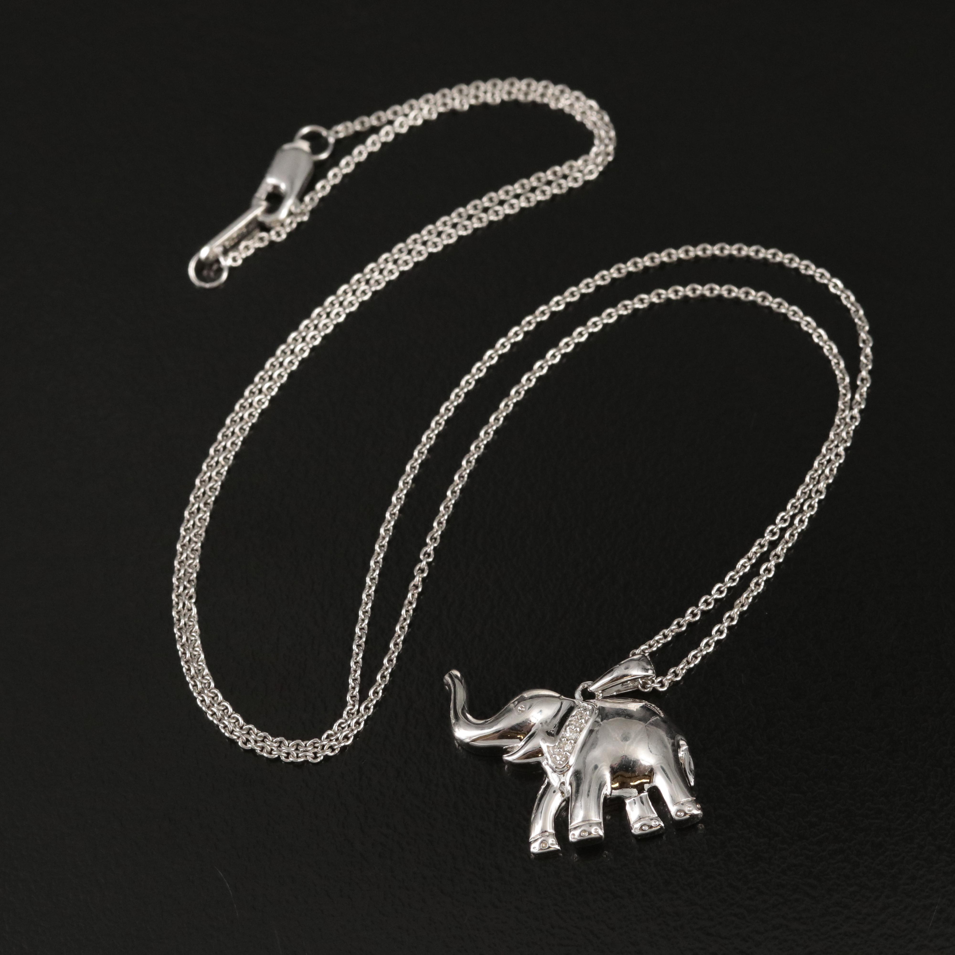Sterling Diamond Elephant Pendant Necklace