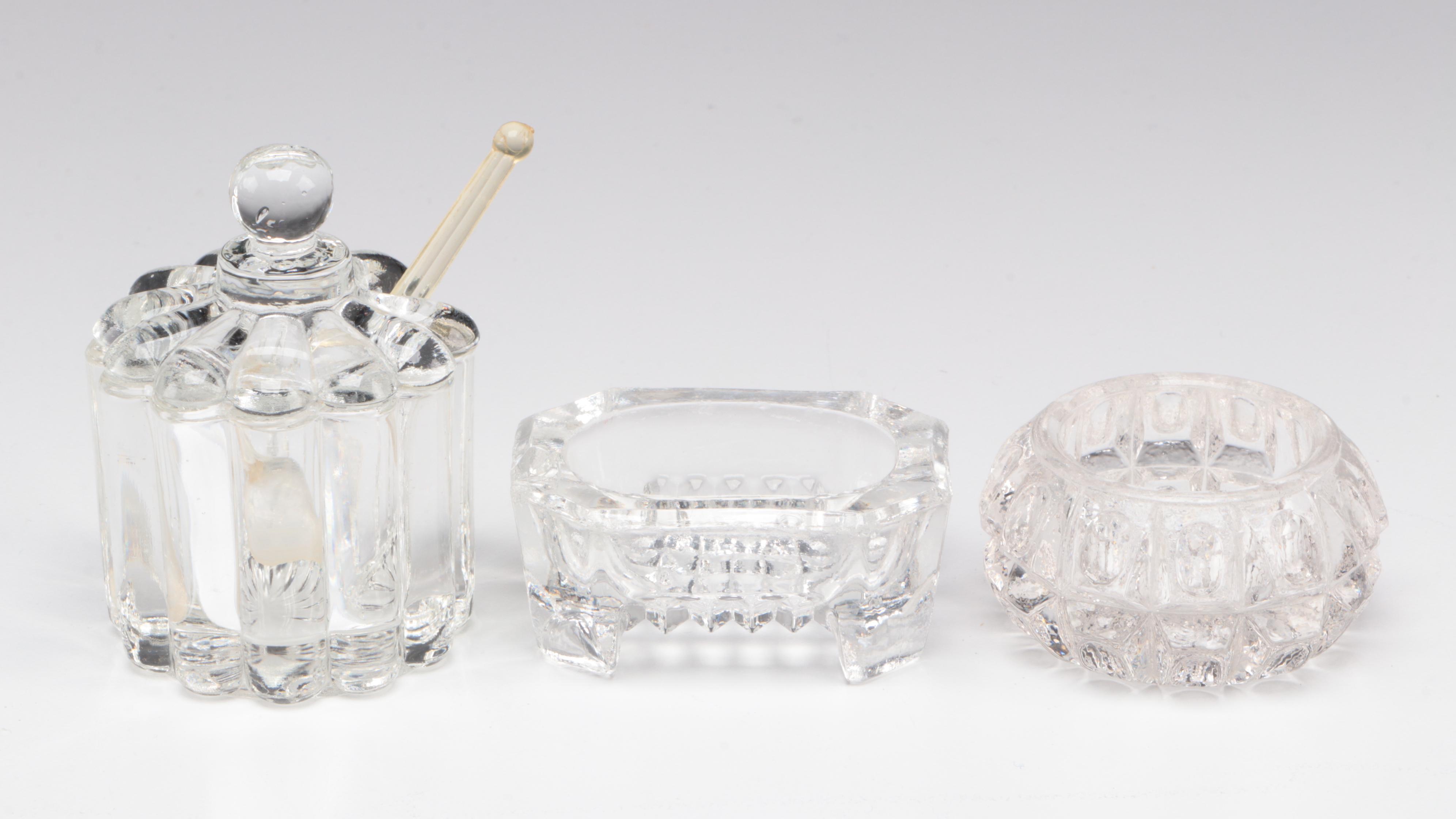 English Victorian Mustard Pot with Westmoreland and Other Glass Tableware