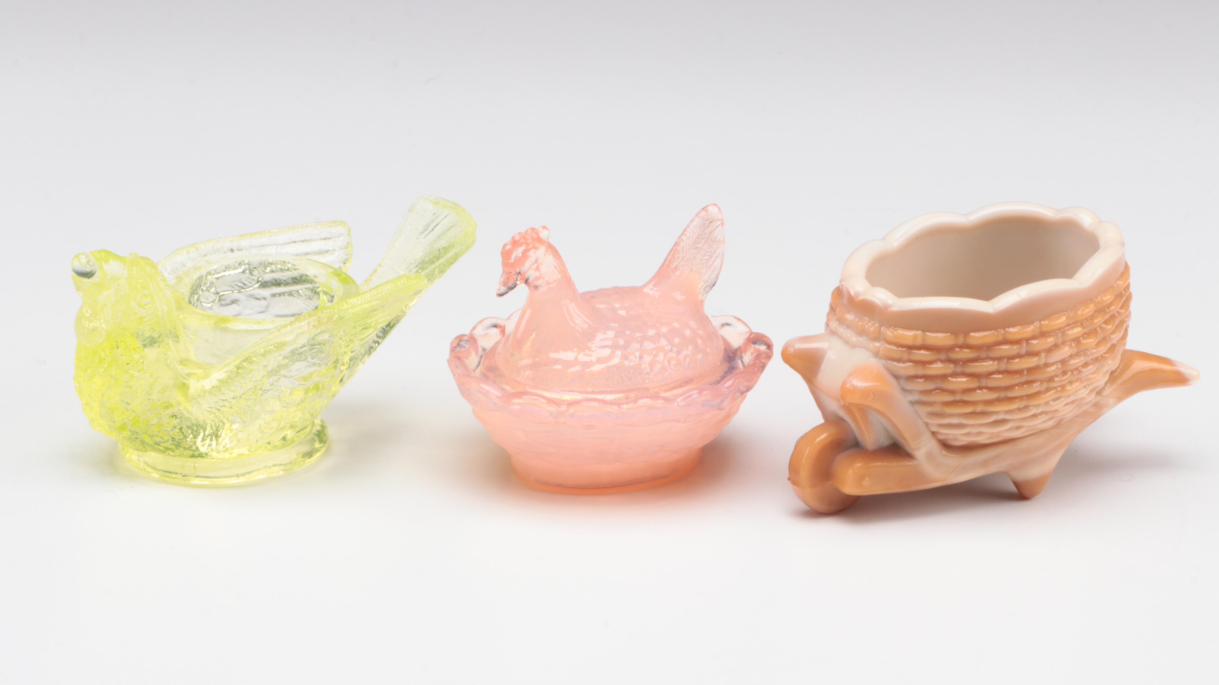 English Victorian Mustard Pot with Westmoreland and Other Glass Tableware