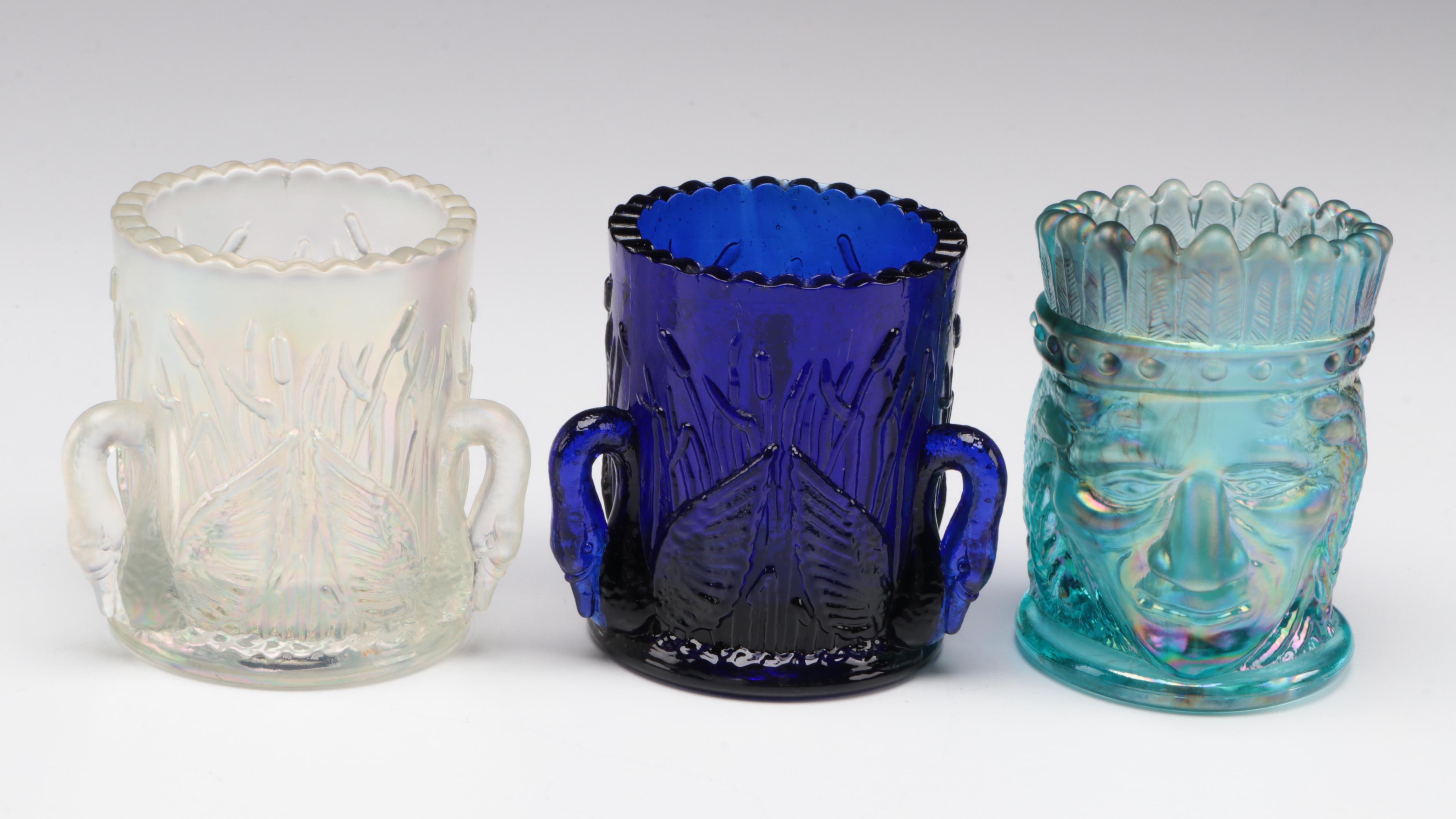 English Victorian Mustard Pot with Westmoreland and Other Glass Tableware