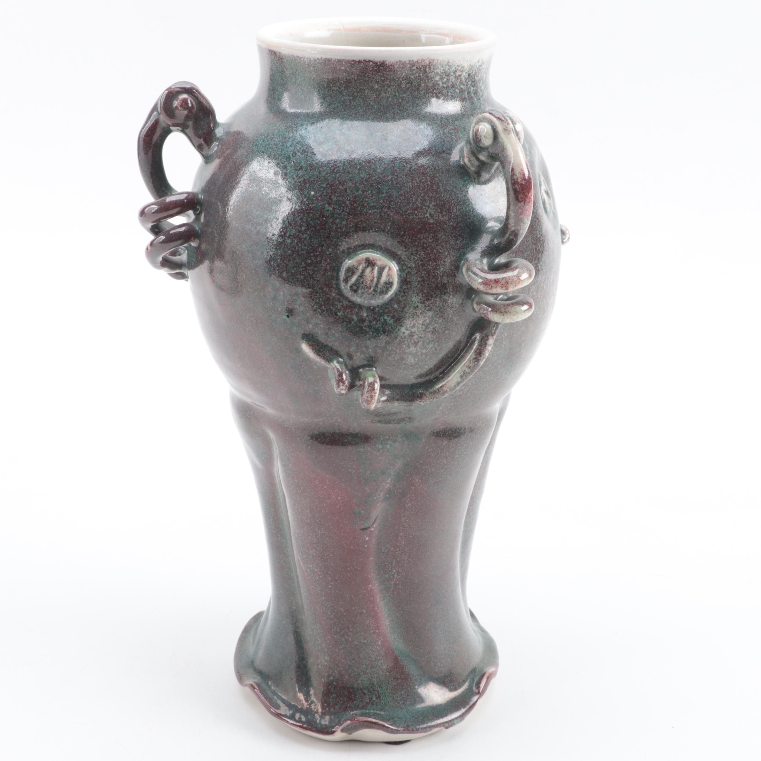 Larry Watson Art Pottery Handled Vase